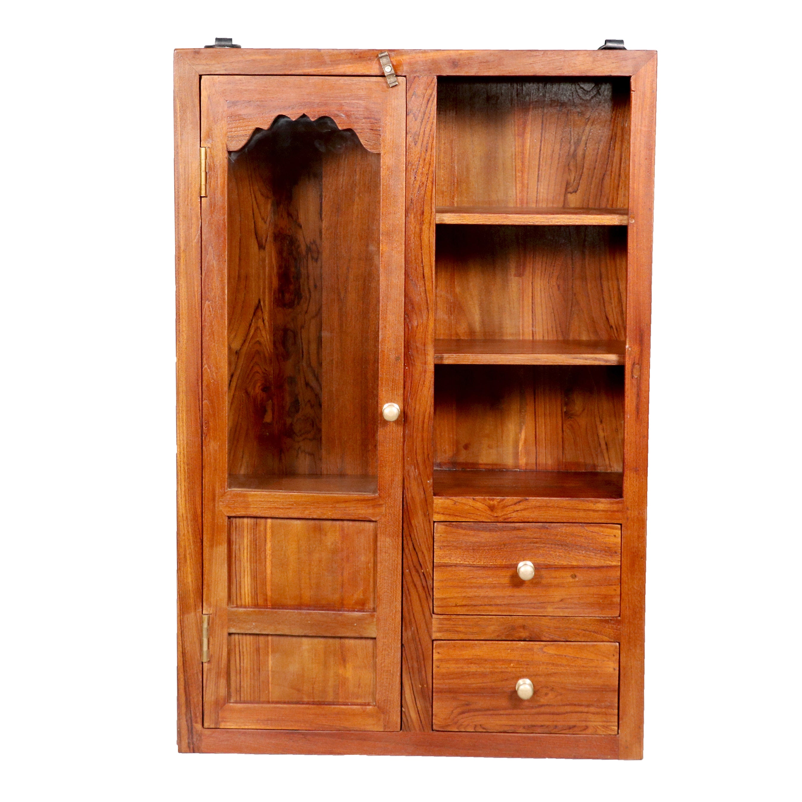 1 Door 3 Shelf with 2 Drawers Wooden Teak Wall Cabinet Wall Cabinet