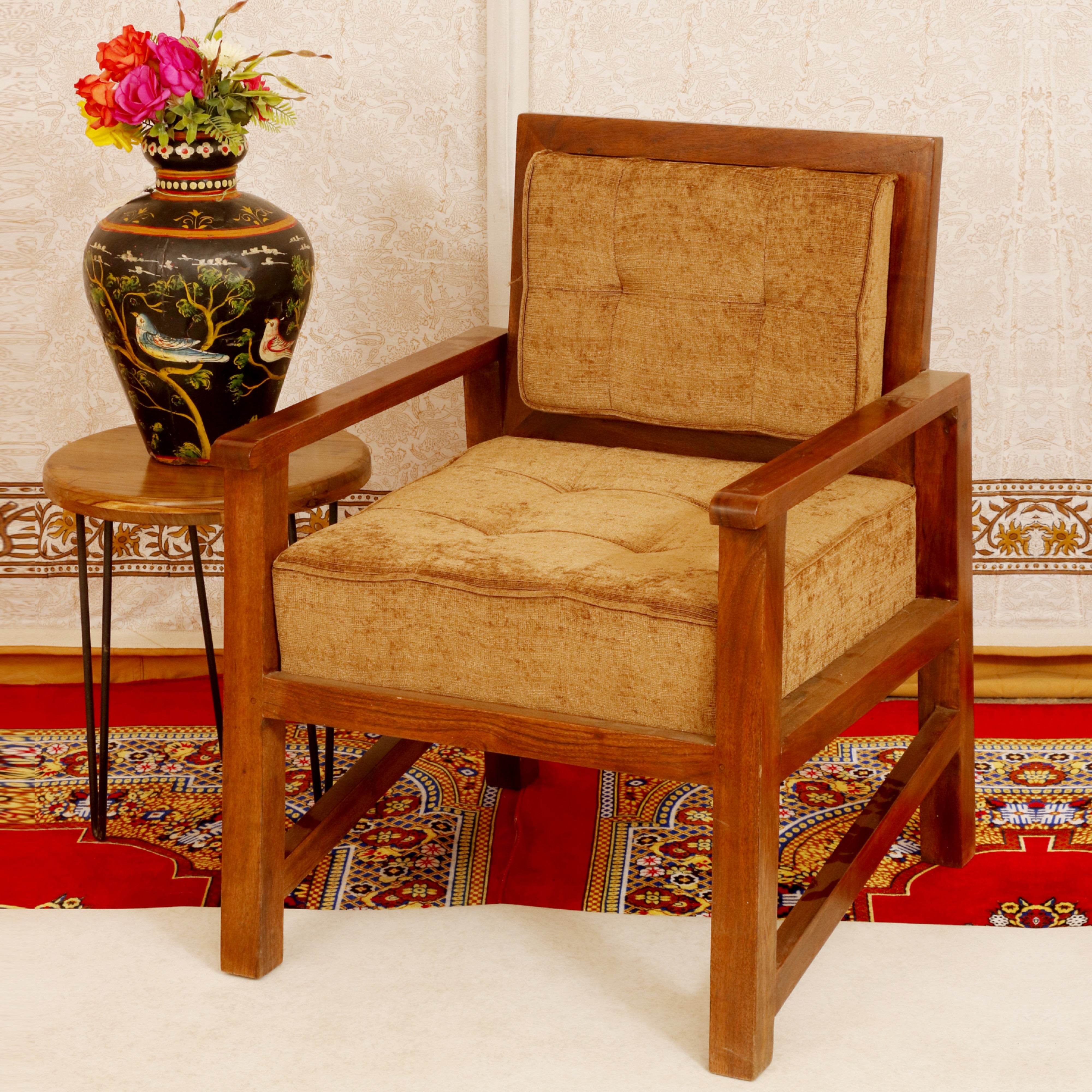 Classical Single Seater Relax Handmade Wooden Sofa Arm Chair