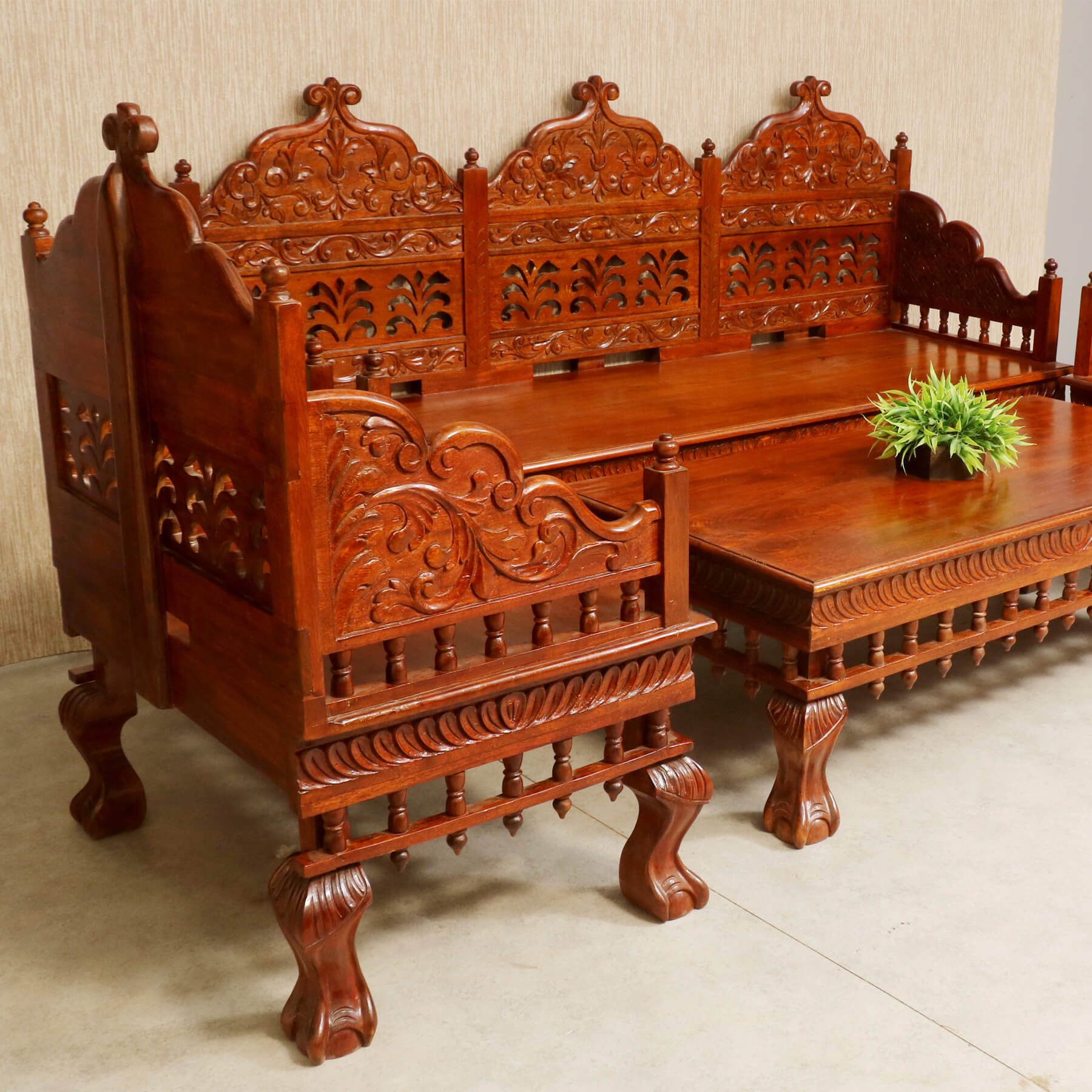Vintage folk carved traditional Sofa Set with center table Sofa