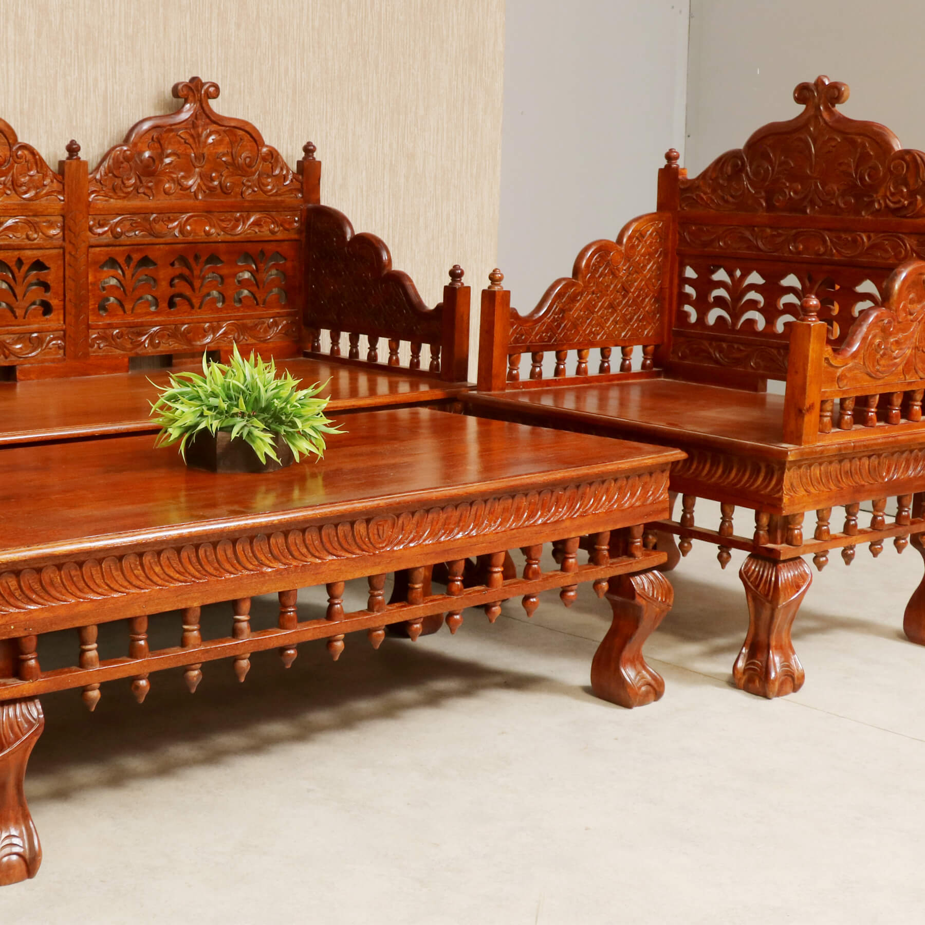 Vintage folk carved traditional Sofa Set with center table Sofa