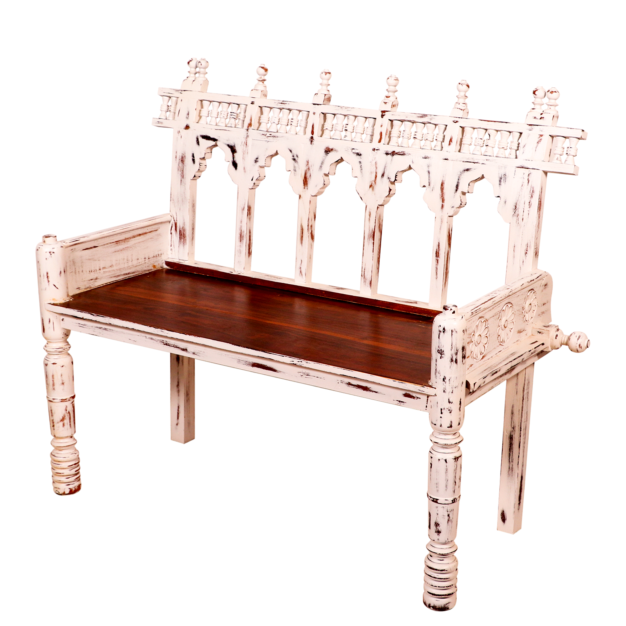 White Distressed Vintage Bench Bench