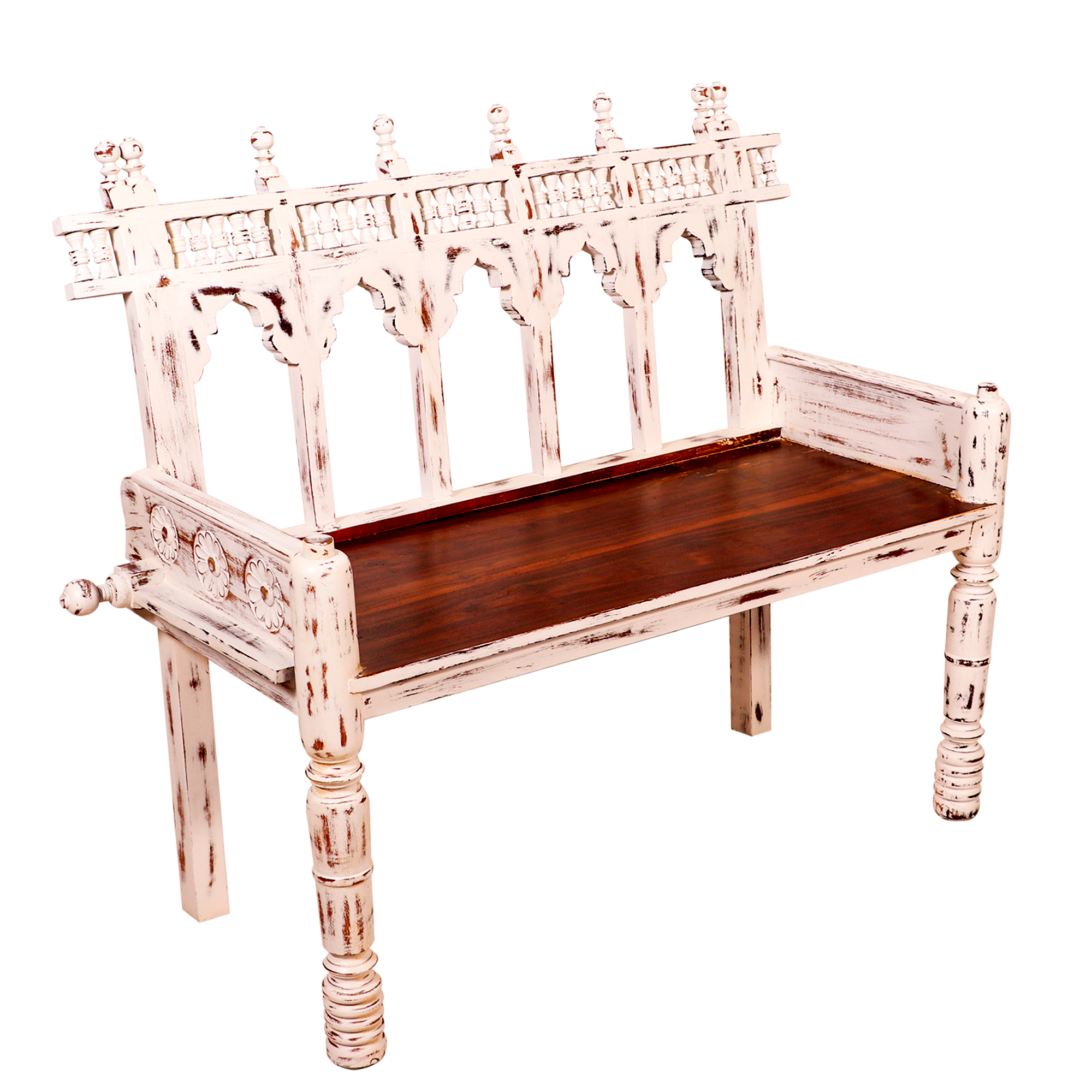 White Distressed Vintage Bench Bench