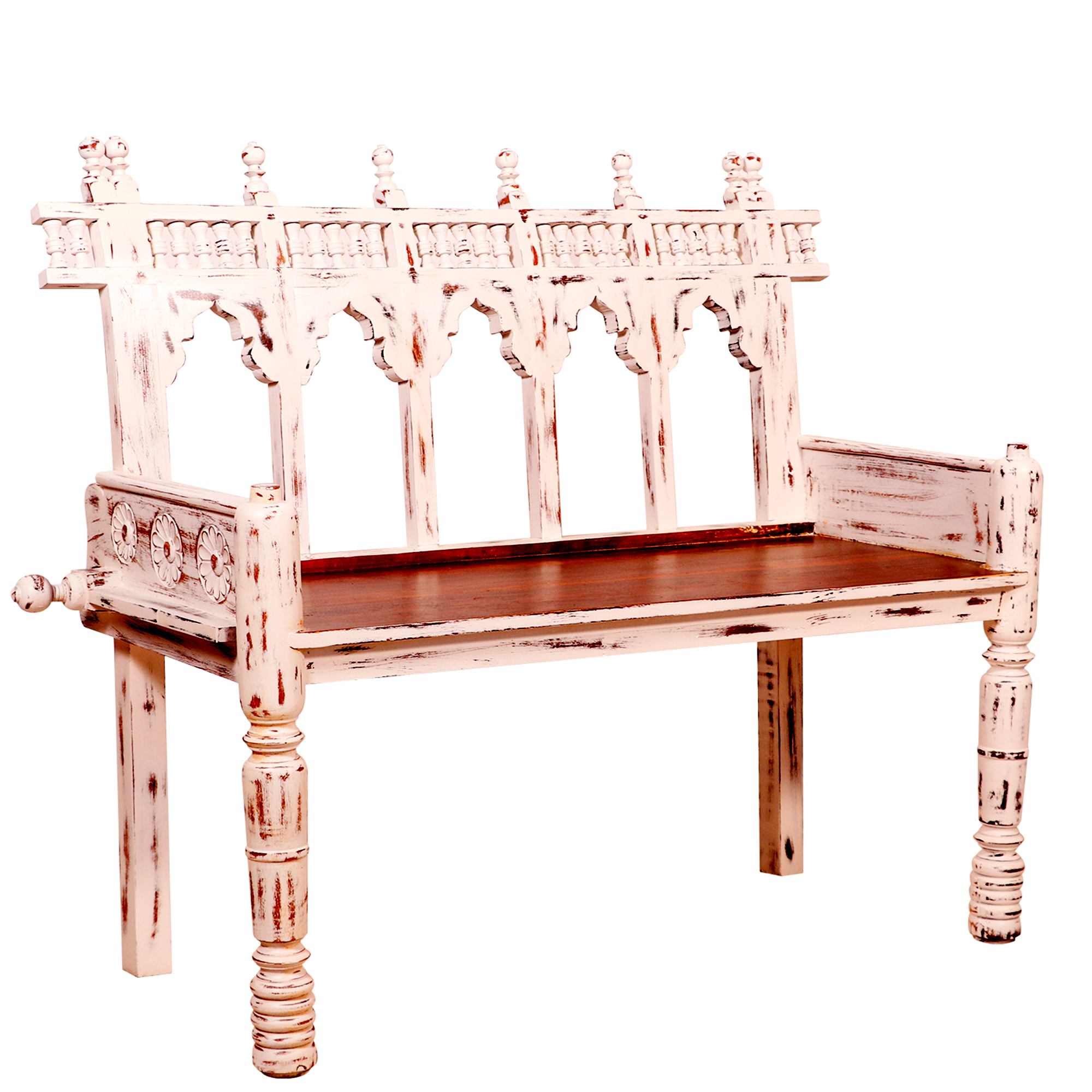 White Distressed Vintage Bench Bench