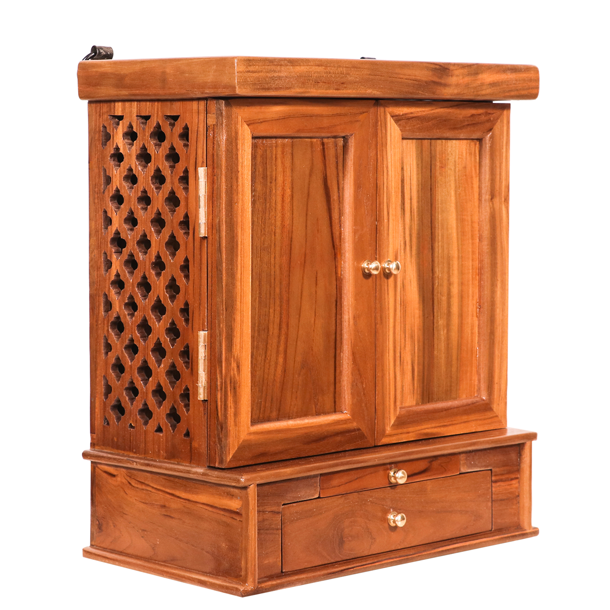Teak wood compact side jali & front wooden with 1 drawer & Tray Temple