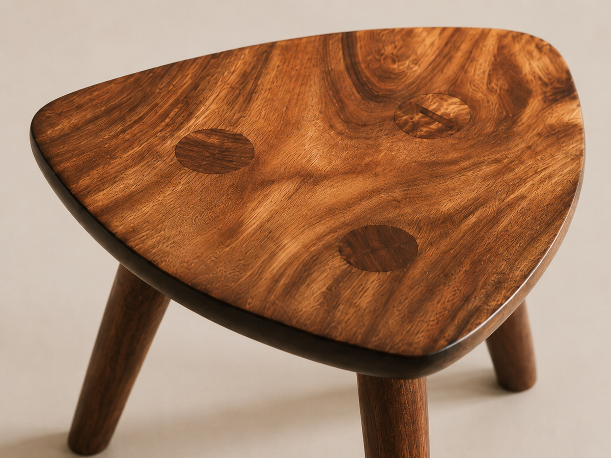 Rustic Round Wooden Stool with Curved Legs and Handcrafted Top Stool