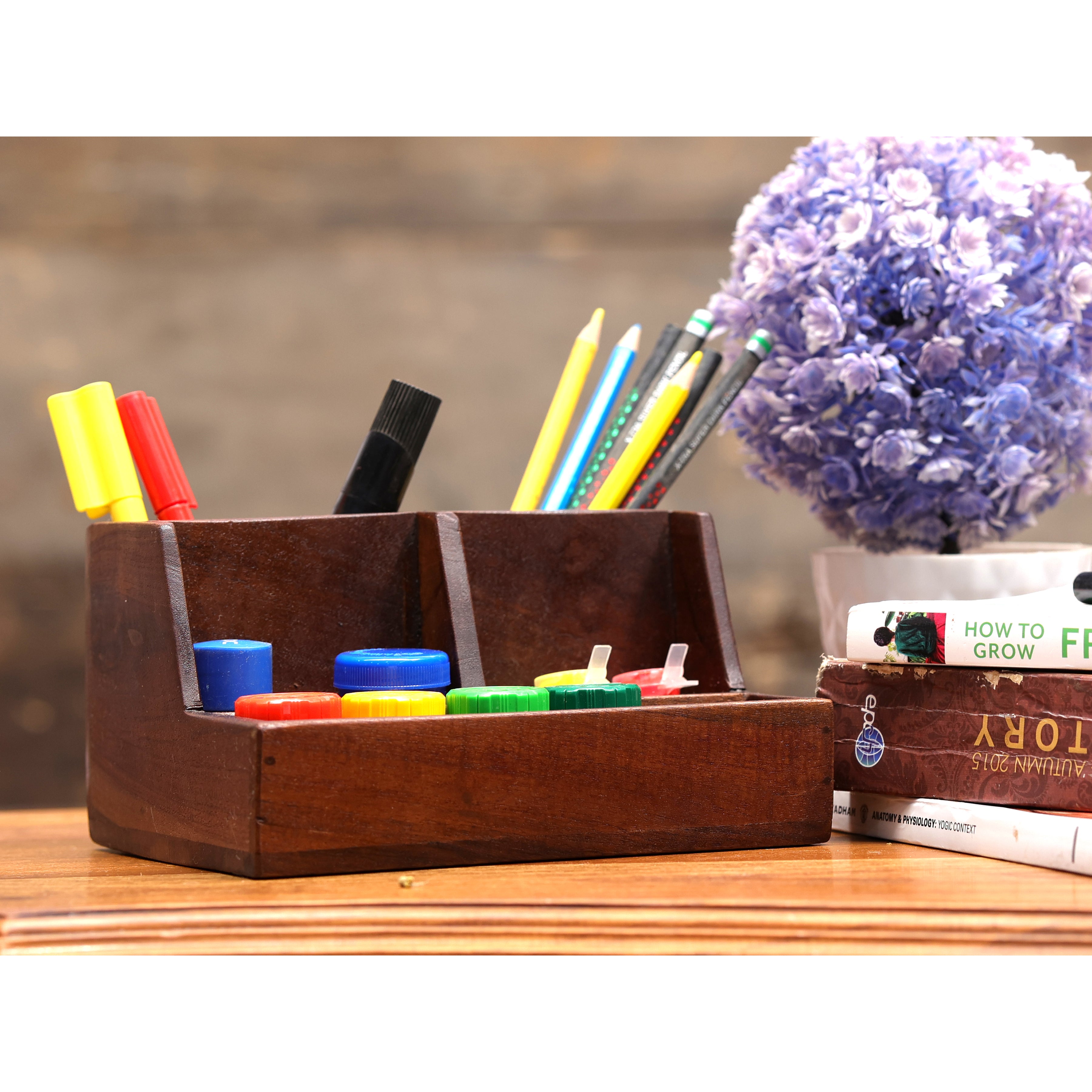 Classic Natural Tone Multiple Slot Handmade Desk Organizer Desk Organizer