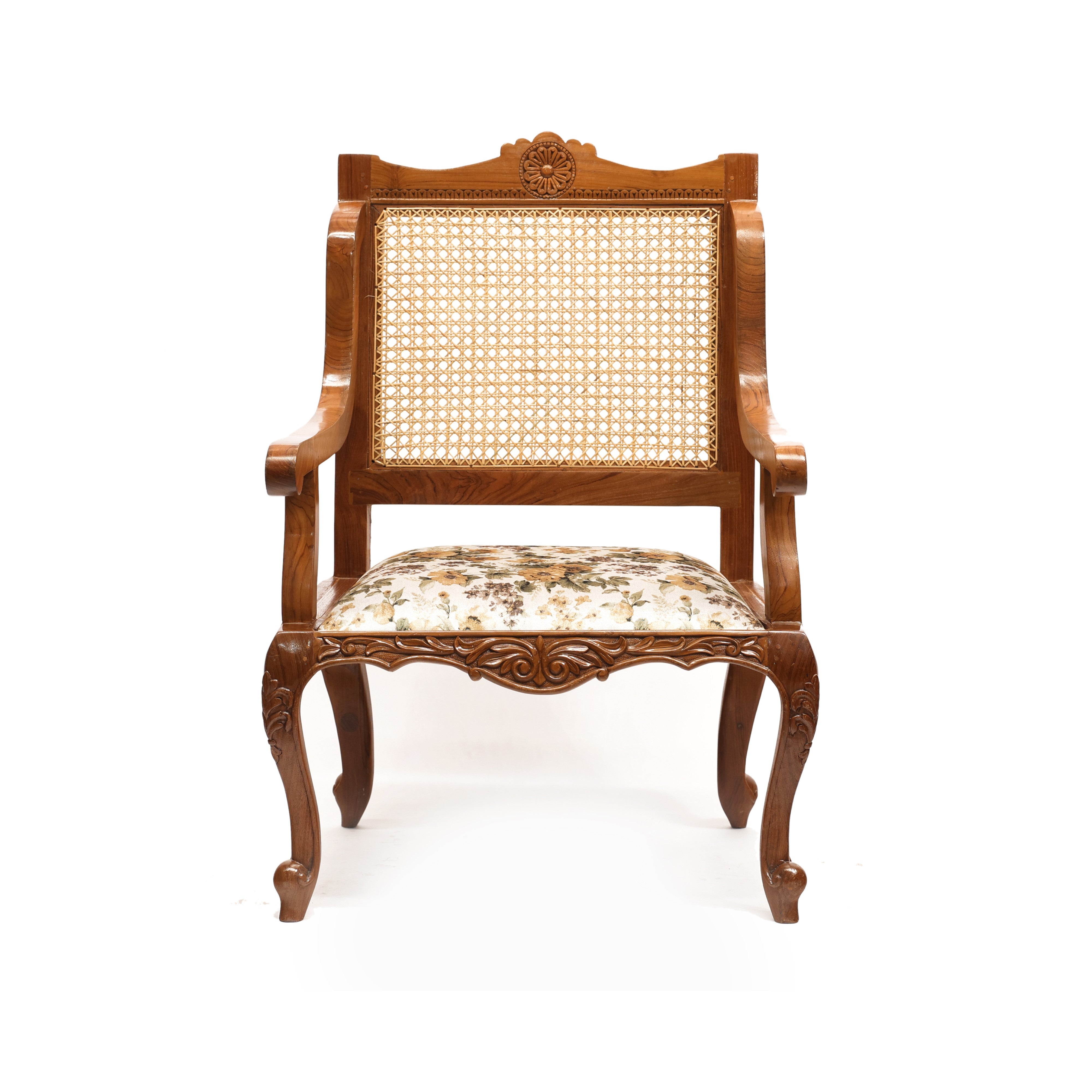Heritage Finished Cane Back Teak Wooden Arm Chair Arm Chair