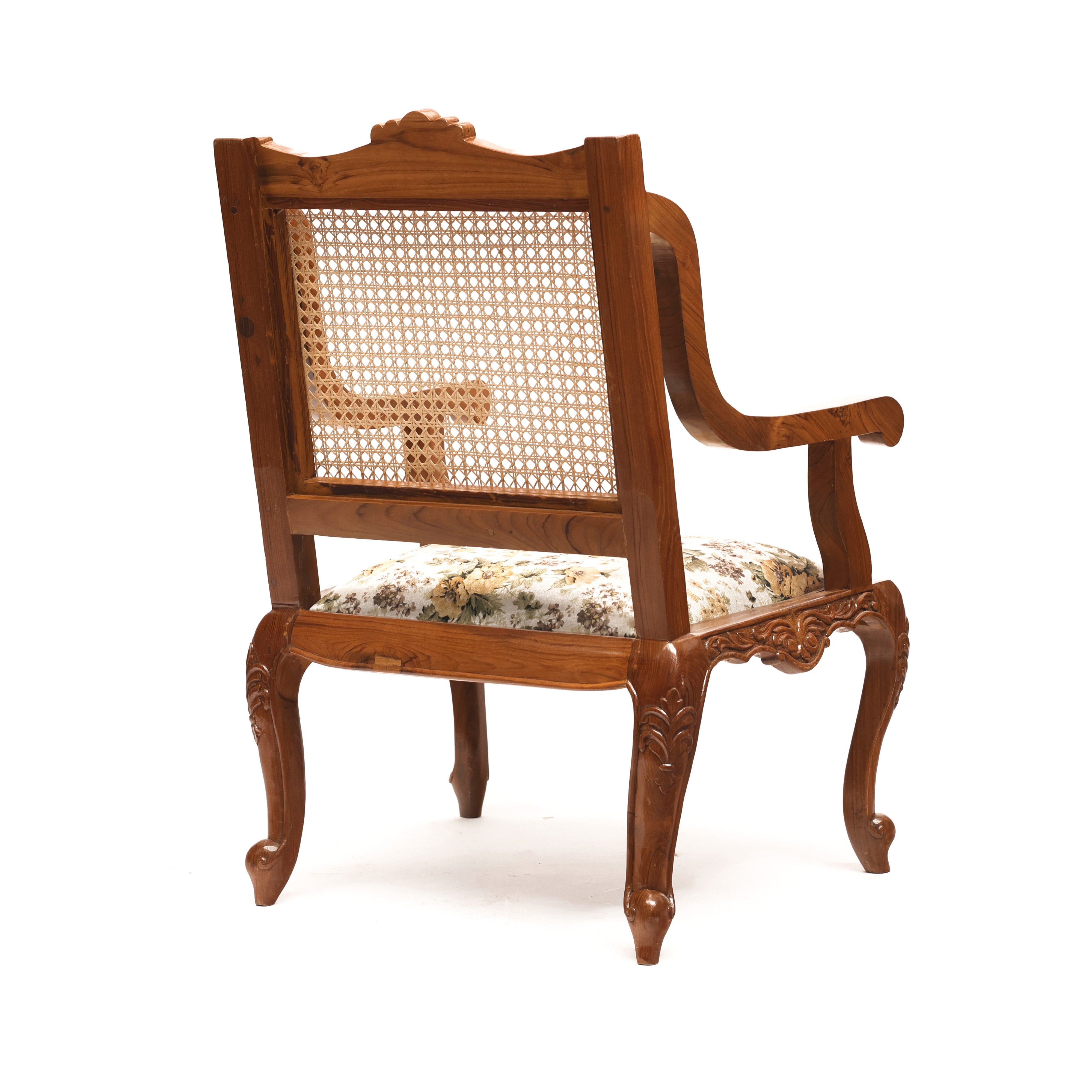 Heritage Finished Cane Back Teak Wooden Arm Chair Arm Chair