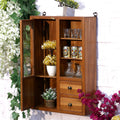 1 Door 3 Shelf with 2 Drawers Wooden Teak Wall Cabinet Wall Cabinet