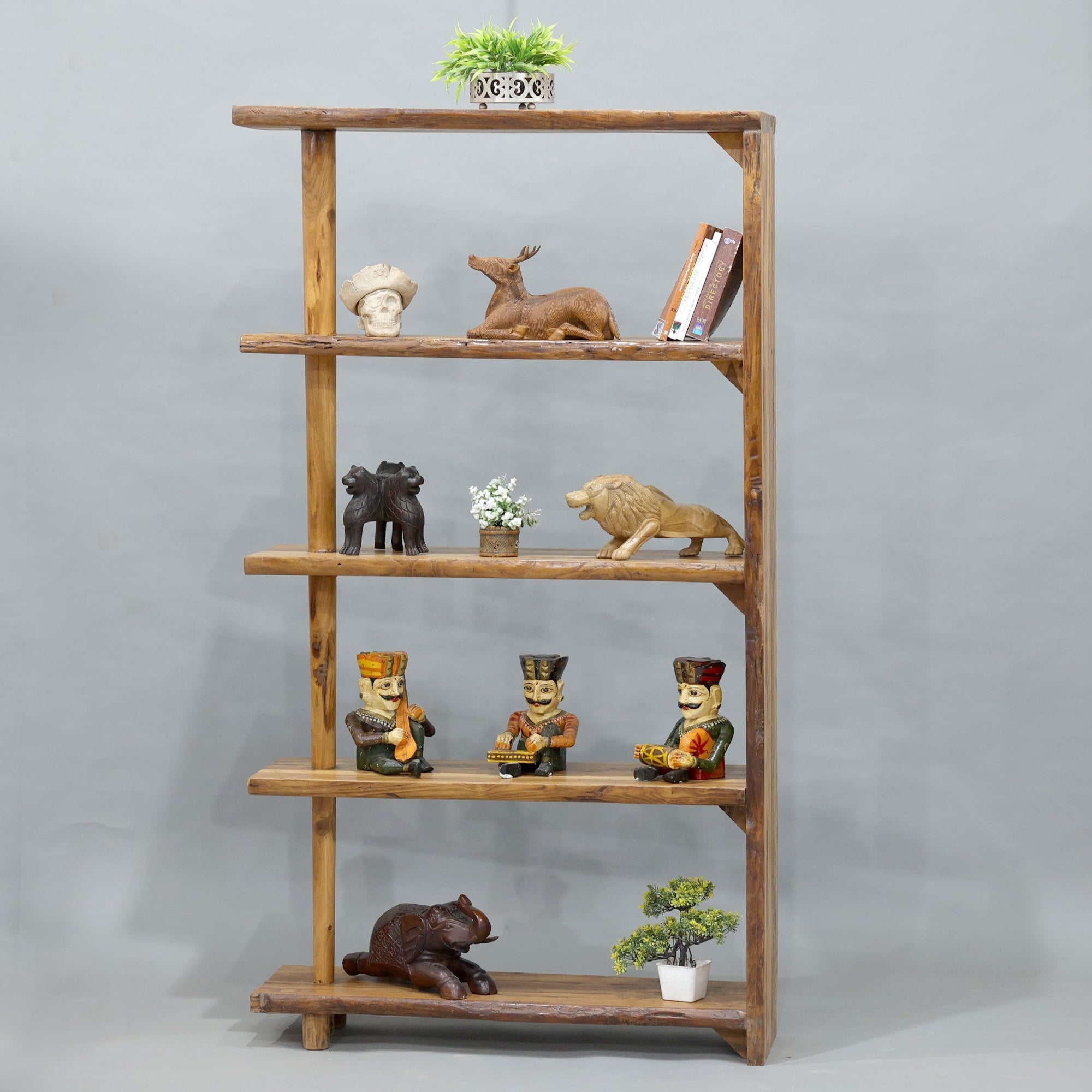 Heritage Finish Teak Wood 4 Shelf Rack Rack