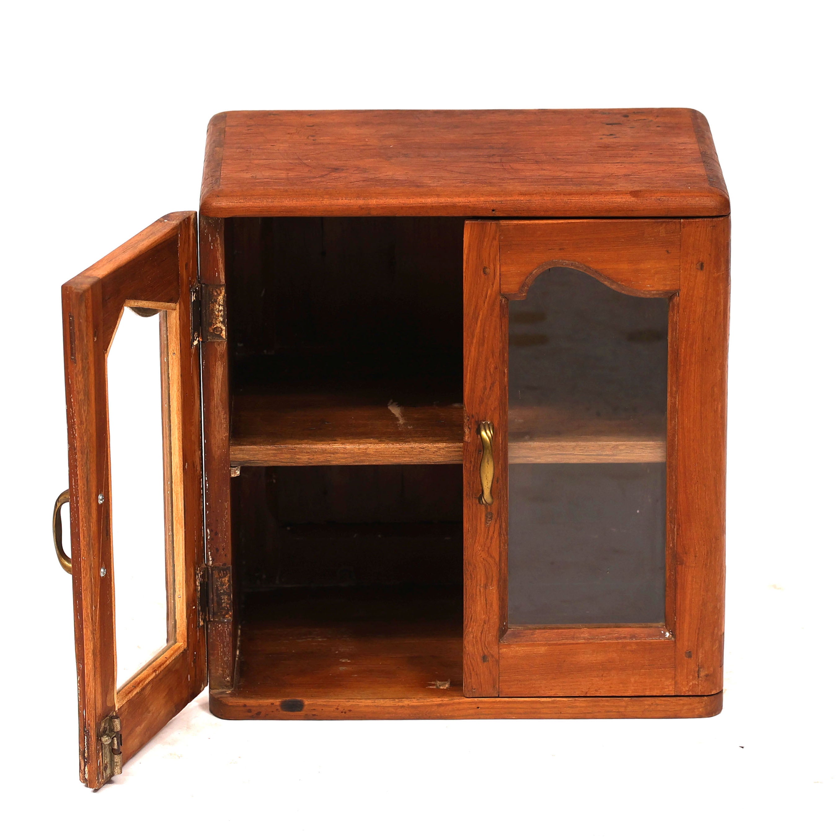 Diamond Carved Side Teak Single Shelf Cabinet Temple