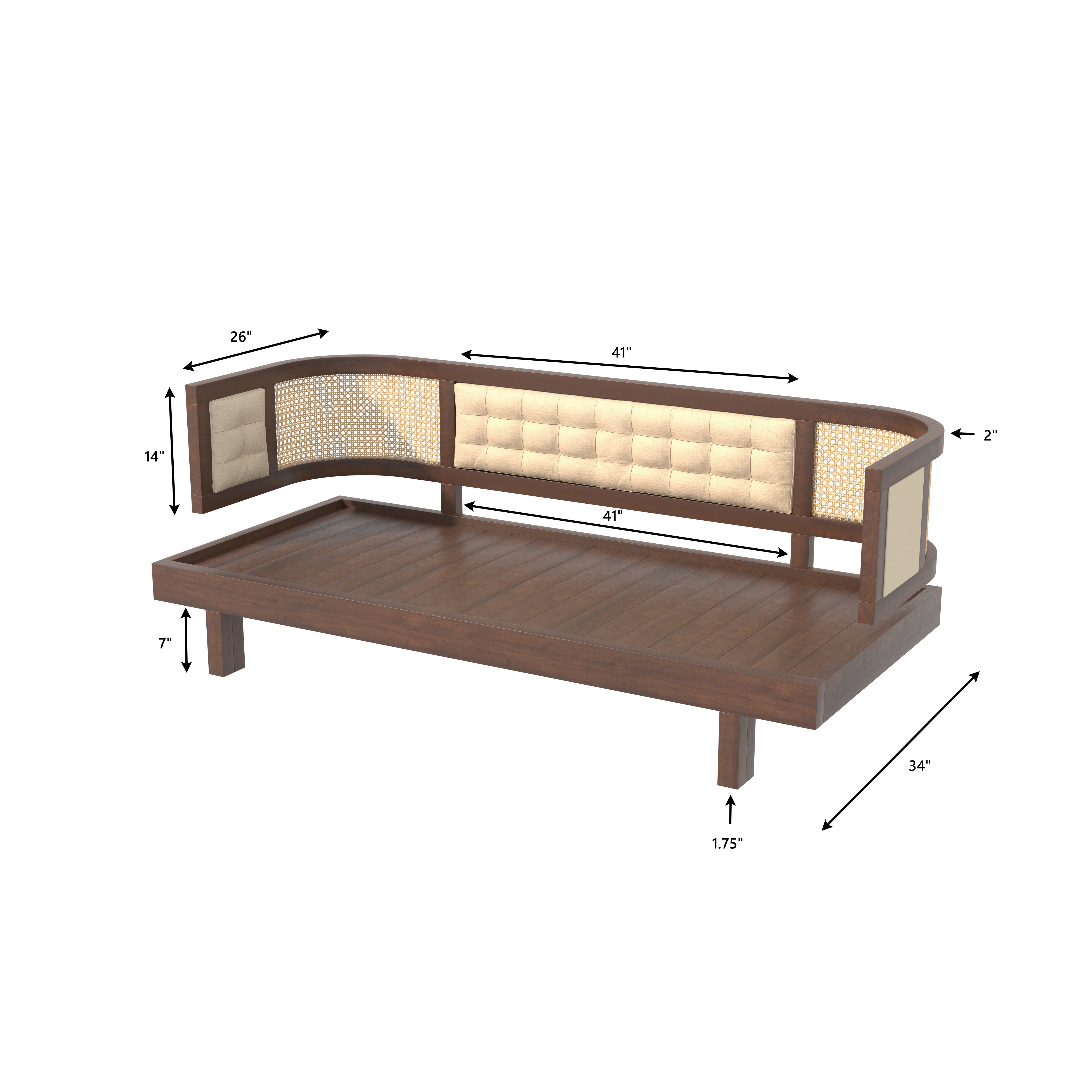 Daybed Sofa with Cane Panels and Tufted Upholstery Sofa cum bed