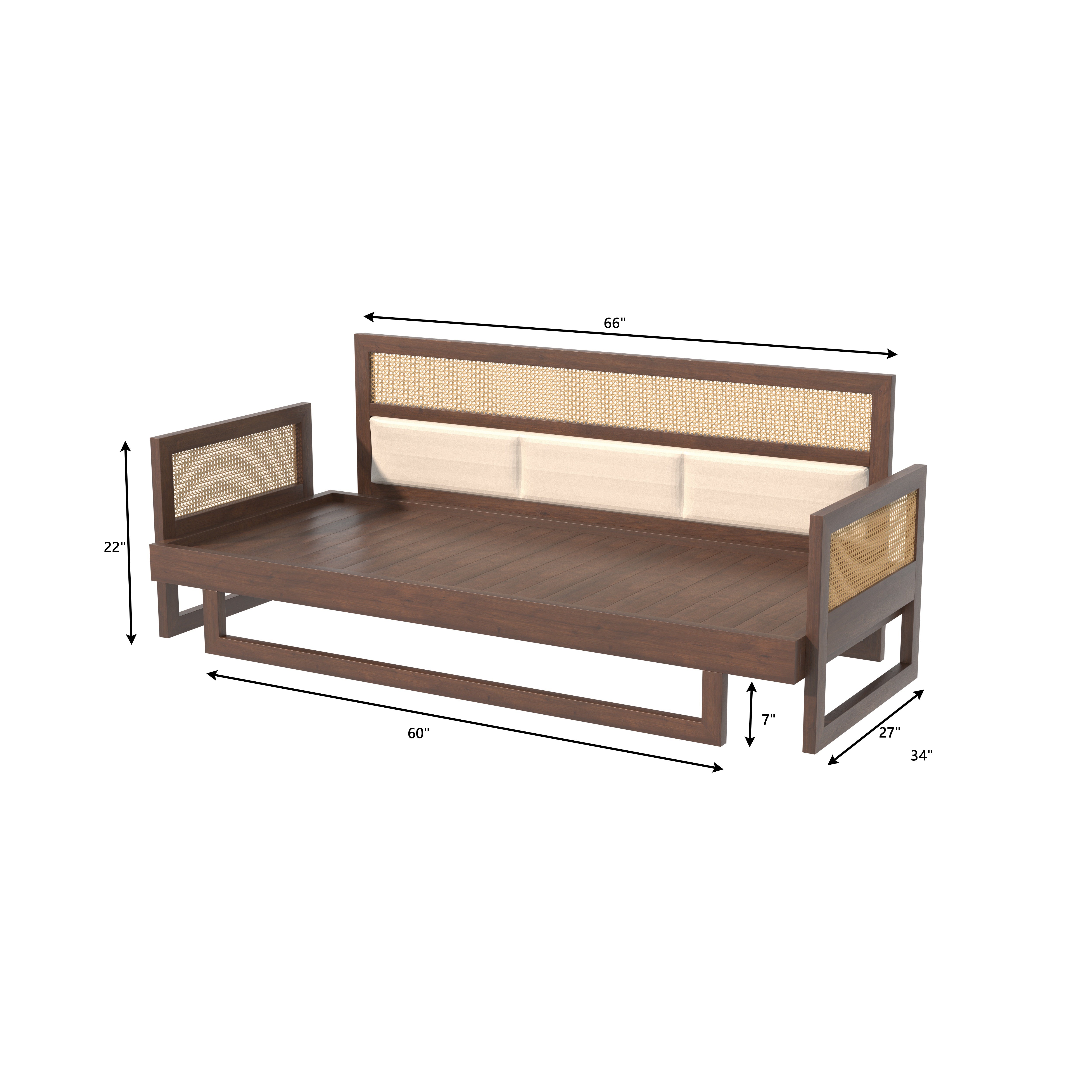 Modern Cane-Style Extendable Day Bed with Side Panels Sofa cum bed