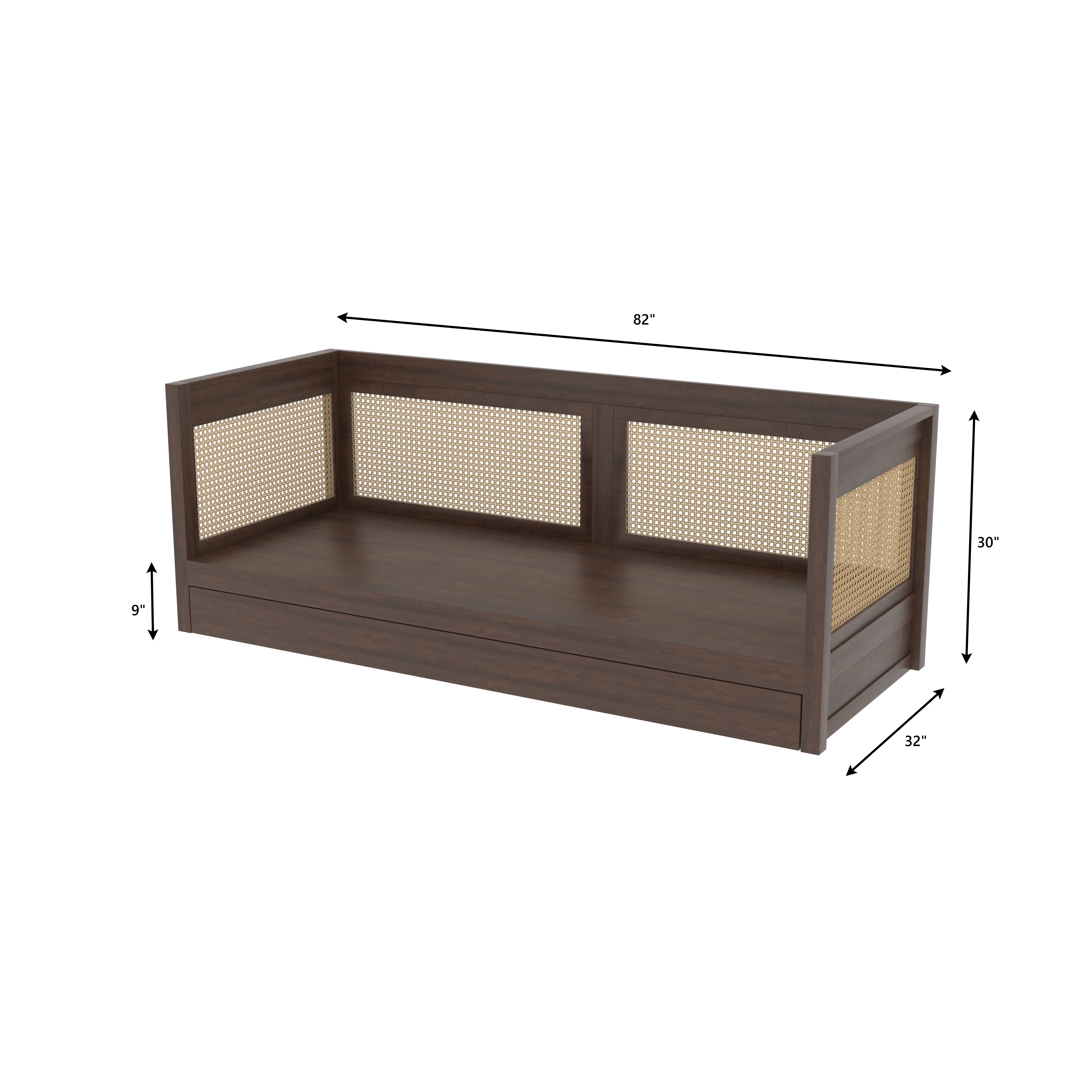 Daybed with Cane Panels and Pull-Out Trundle Bed Sofa cum bed