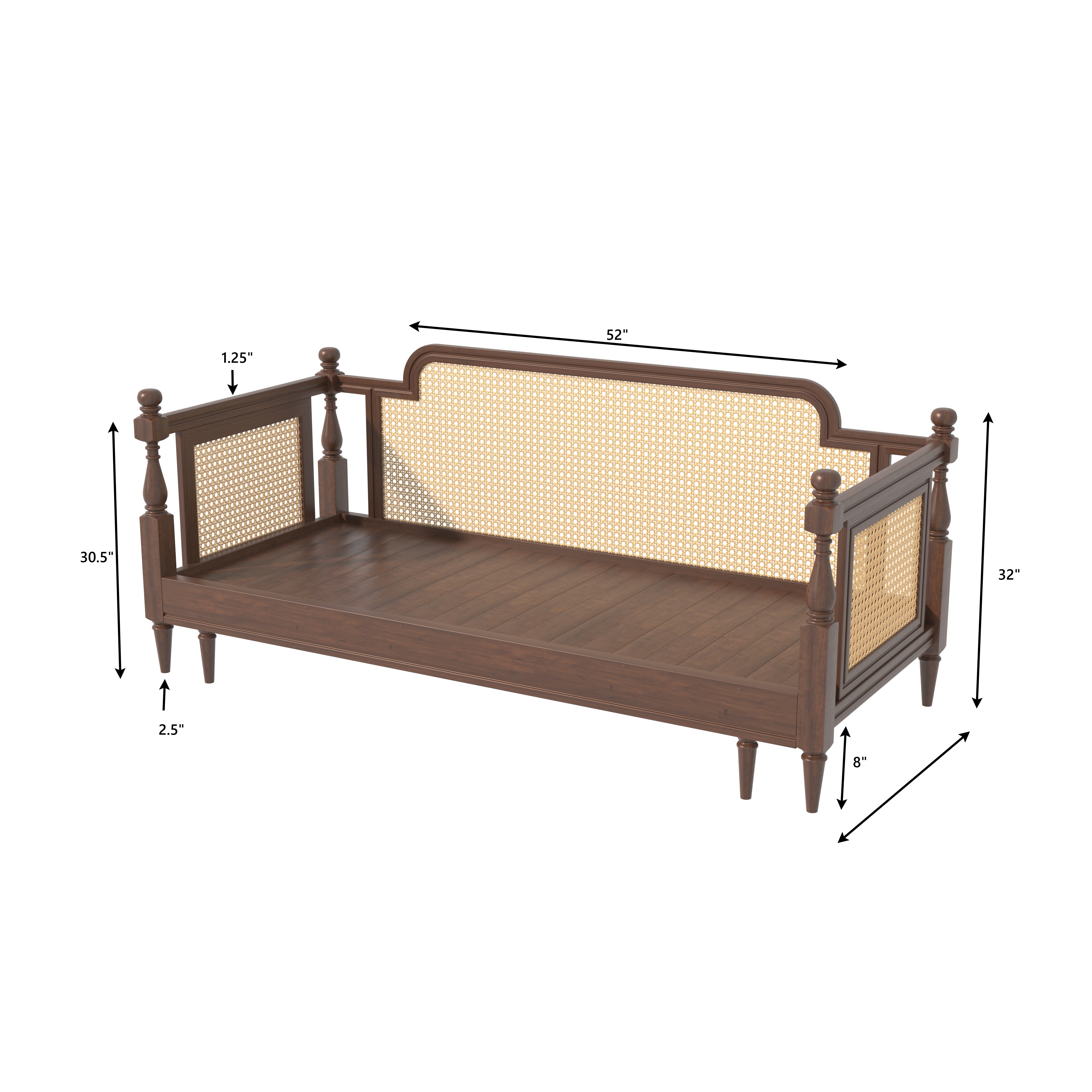 Daybed with Cane Panels and Turned Posts Sofa cum bed