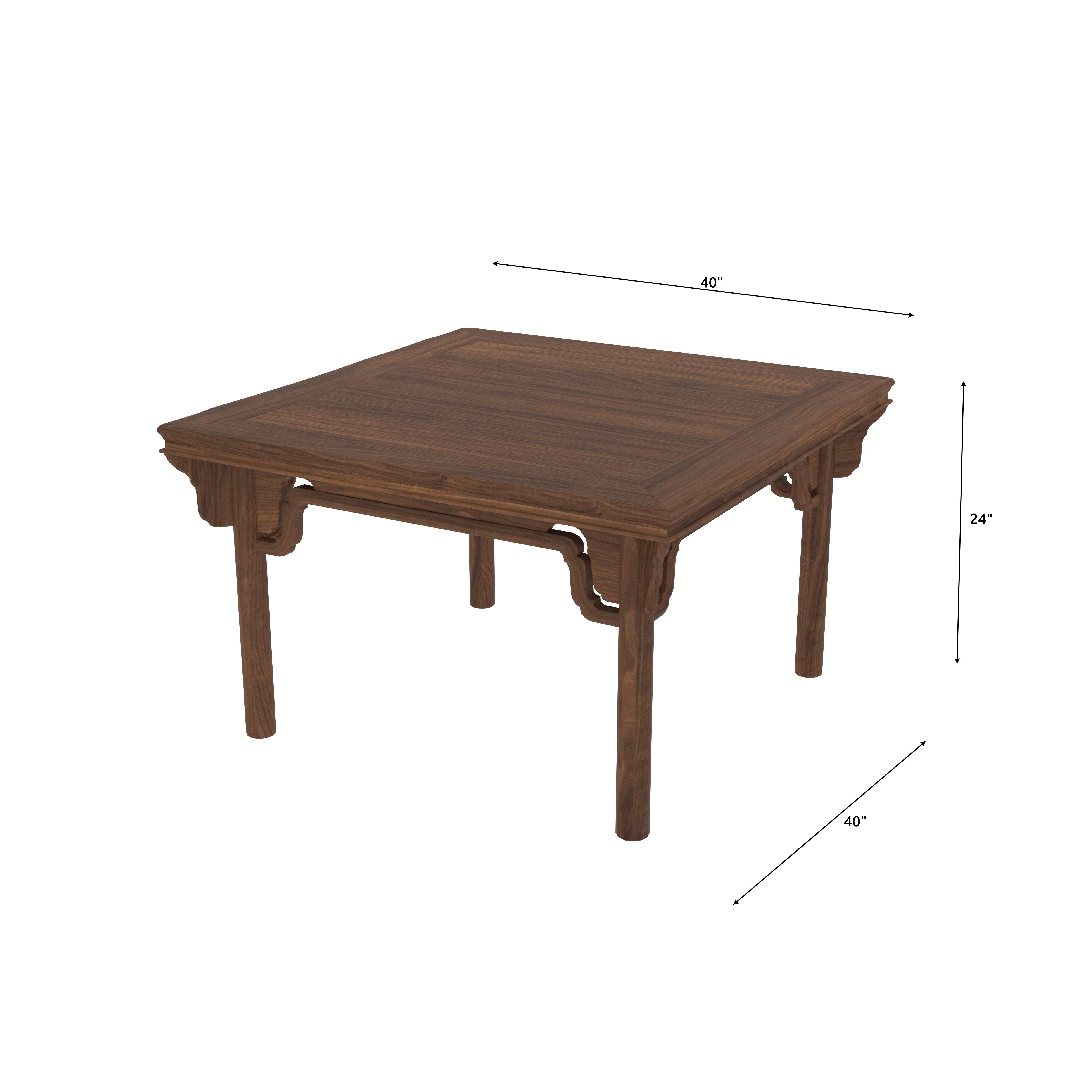 Japanese Style Low Height Dining Set - 4 Seater Walnut Table with Turquoise Upholstered Chairs Dining Set