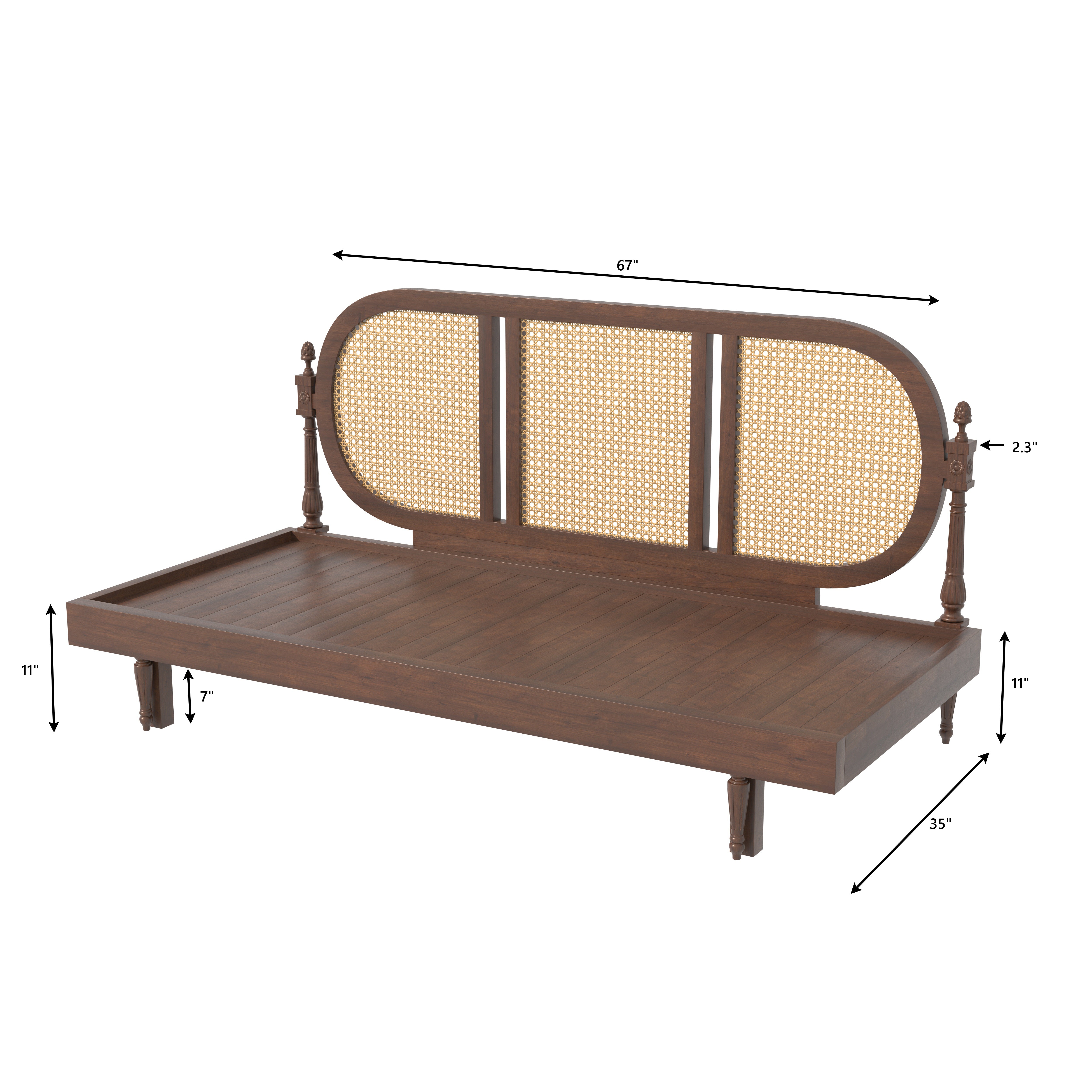 Elegant Cane-Style Day Bed with Extended Lounging Backrest Sofa cum bed