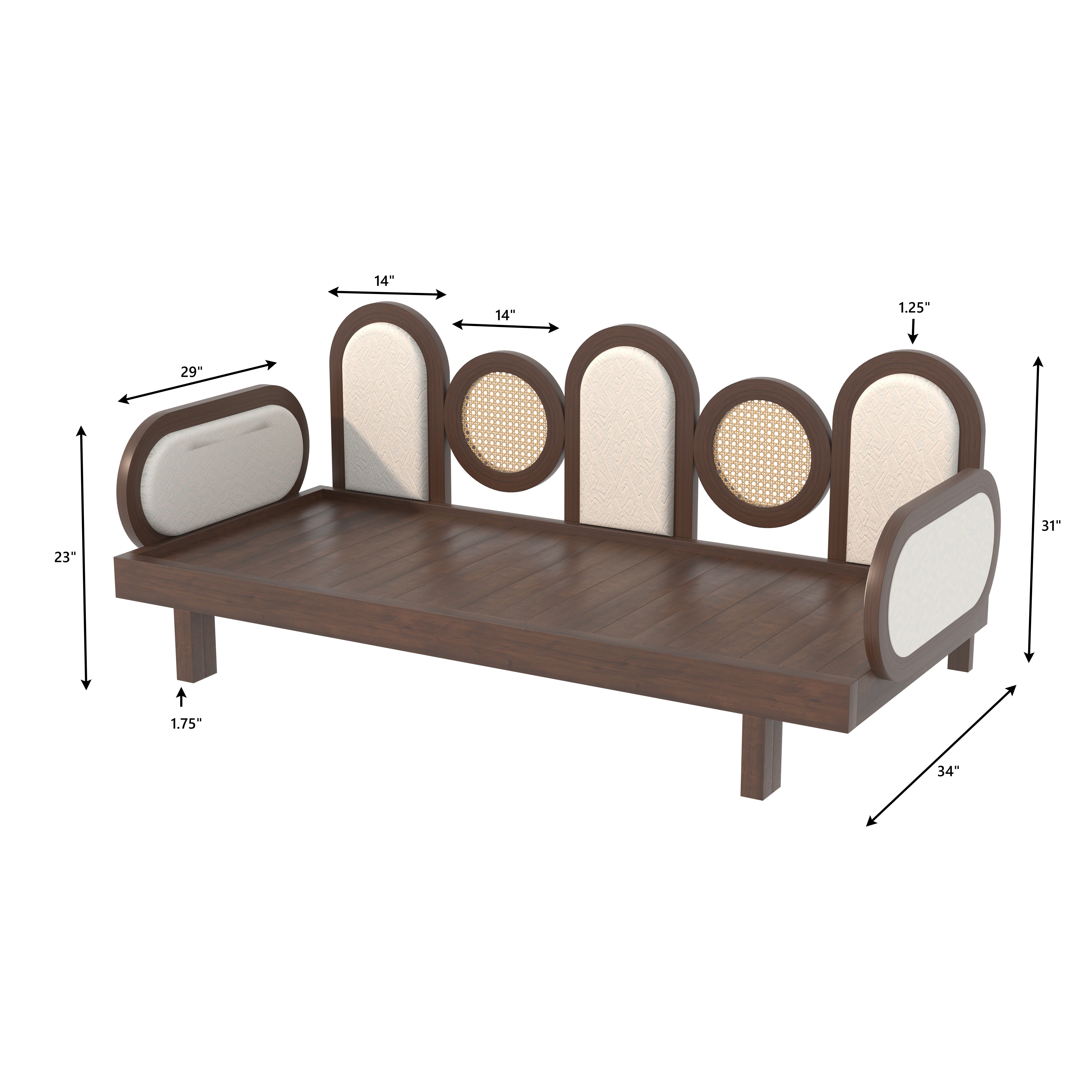Daybed with Arched Cane and Upholstered Panels Sofa cum bed