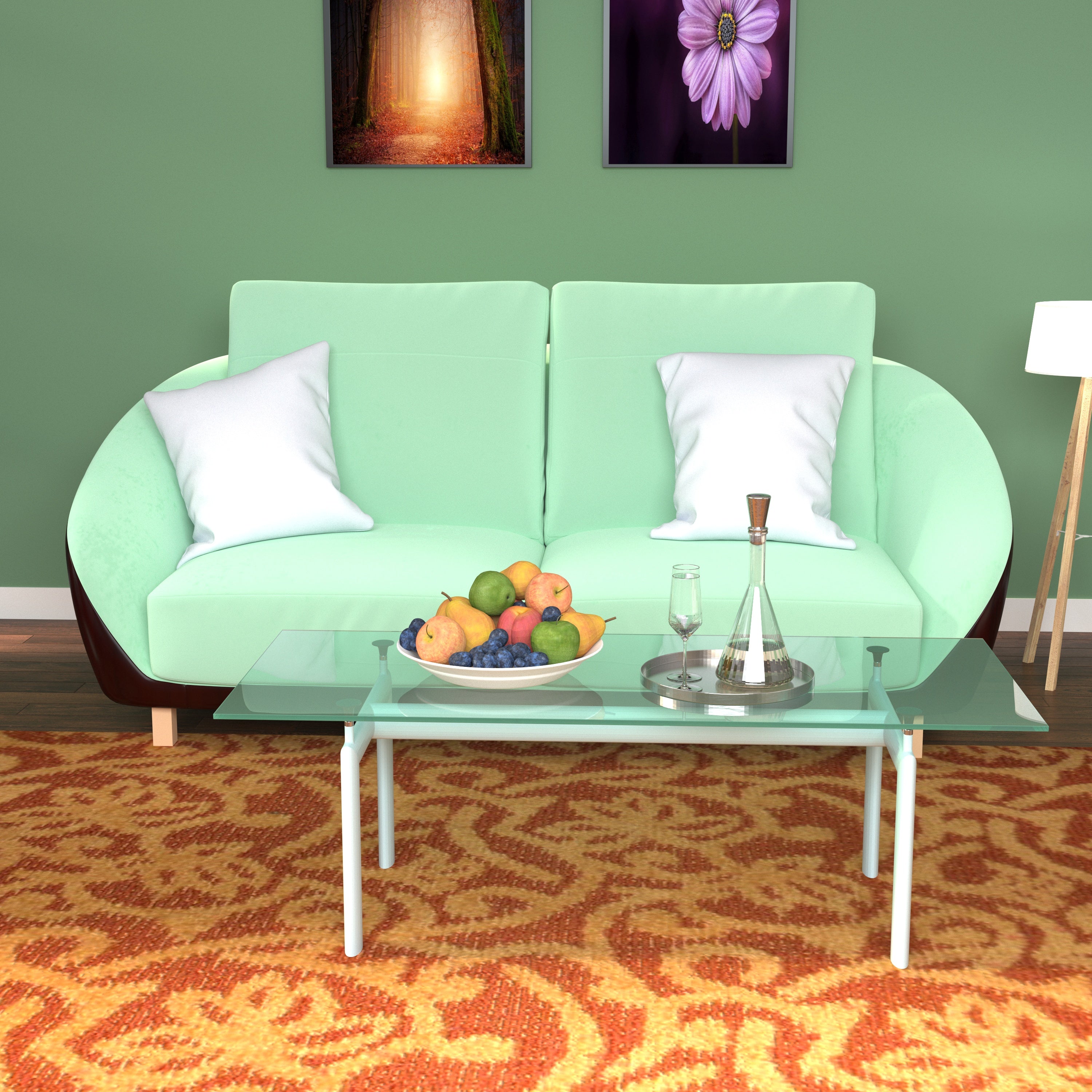 Emeraid Royal Green Smooth Finish Wooden 2 Seater Sofa Sofa