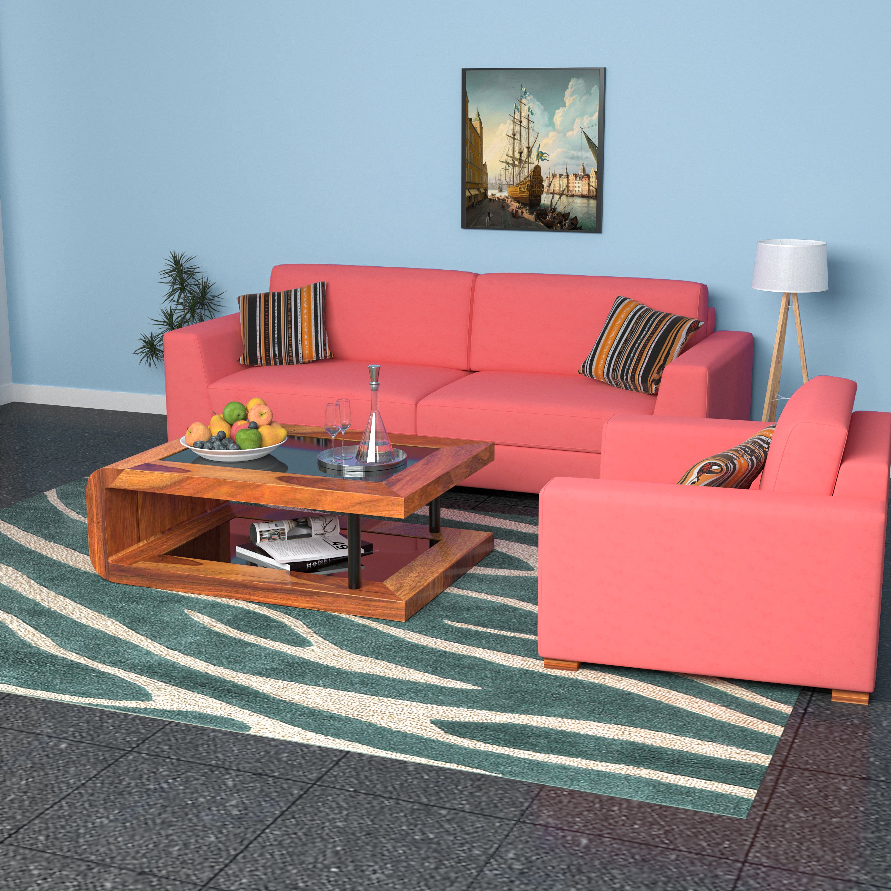Red Carrot Pastel Coloured Comfort 2+1 Seater Sofa for Home Sofa