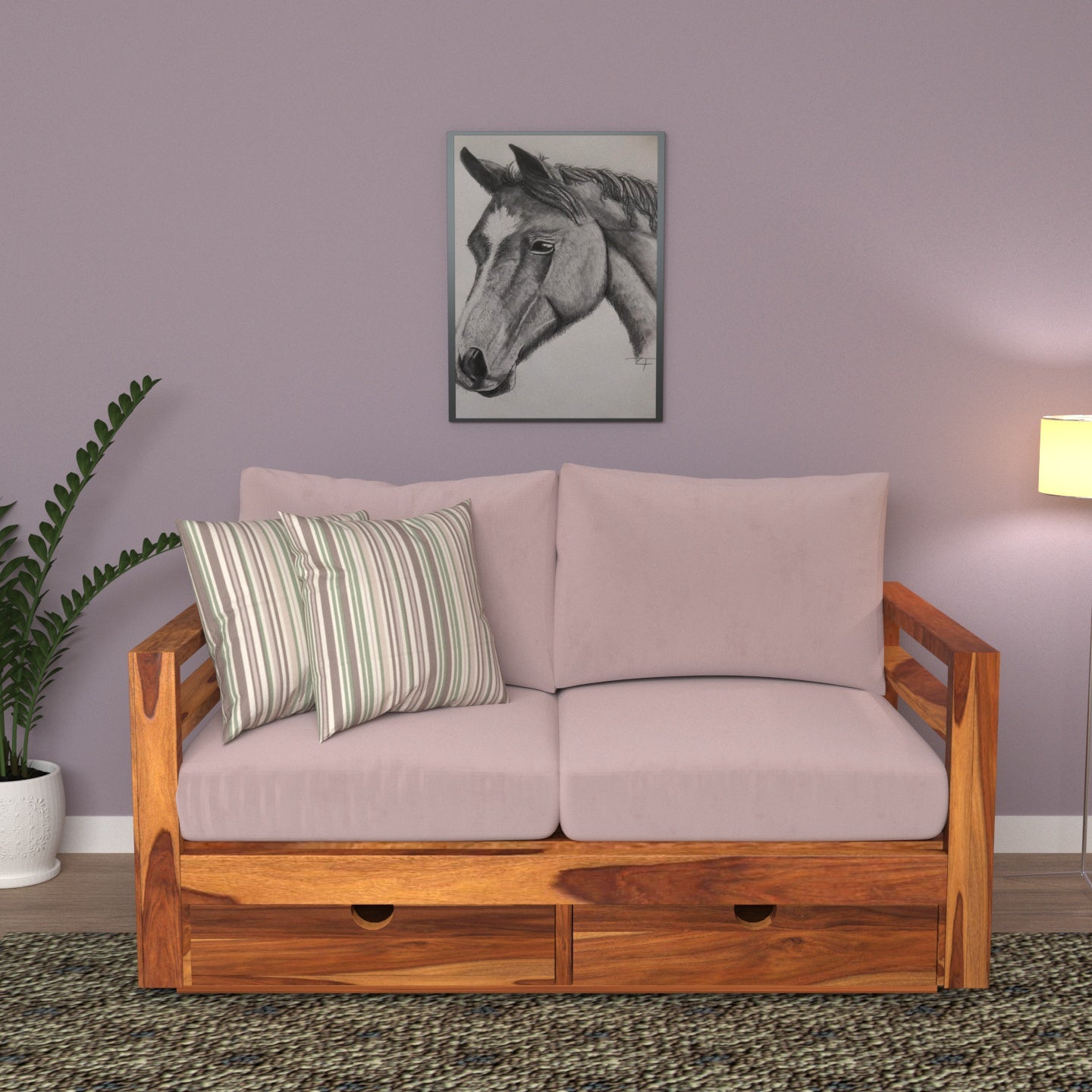 Poly Pinkish Vintage Wooden Sofa With Storage Sofa