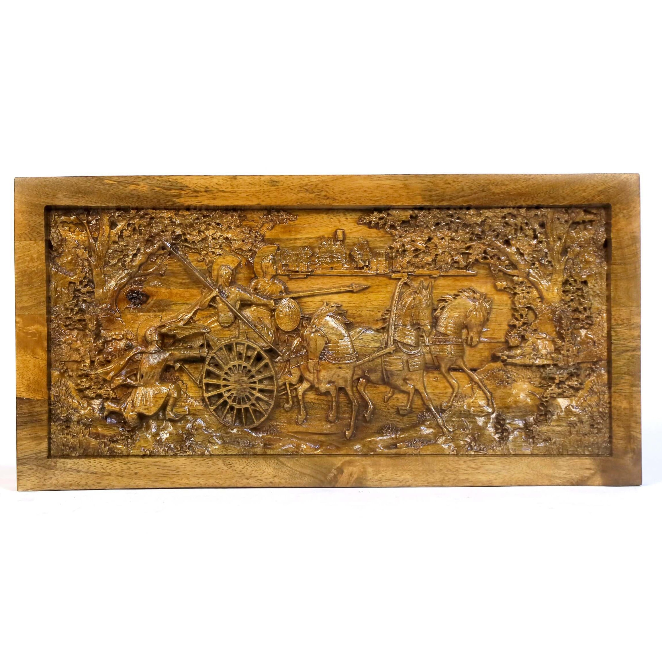 Gladiator Chariot Battle Scene Wooden Artwork Wall Decor