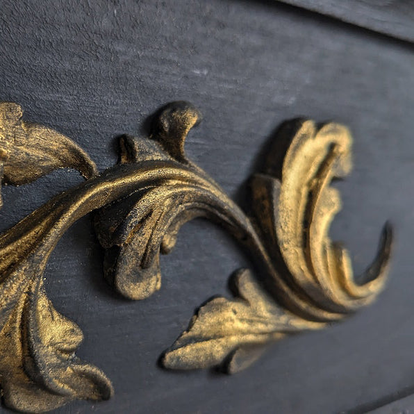 Classic Wooden Console Table with Golden Floral Inlay - Antique Style Console Table