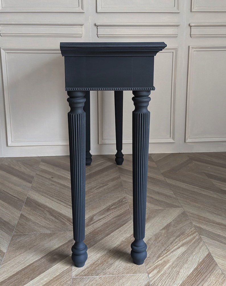 Classic Wooden Console Table with Golden Floral Inlay - Antique Style Console Table