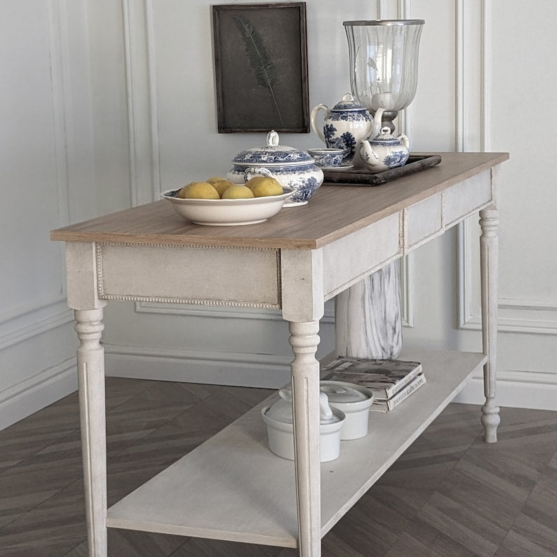 Ornate Baroque Console Table with Carved Details - Luxury White Finish Console Table