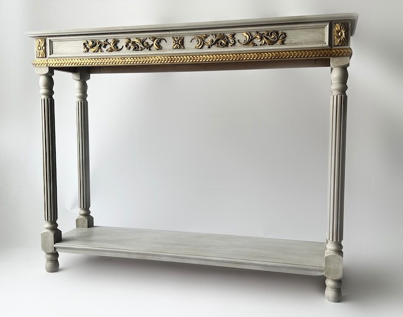 Elegant French Provincial Console Table with Ornate Carved Details Console Table