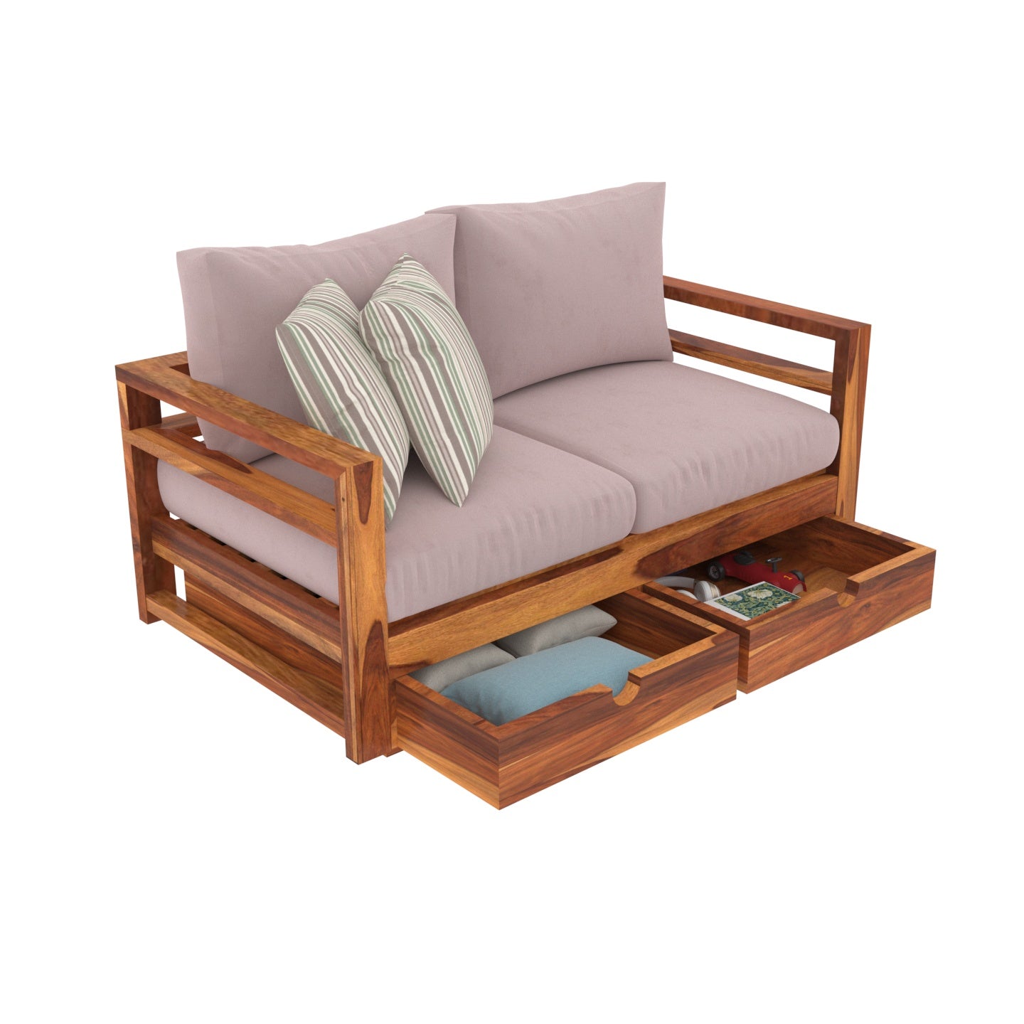 Poly Pinkish Vintage Wooden Sofa With Storage Sofa