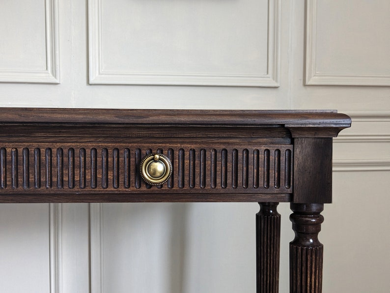 Classic Dark Wood Console Table with Fluted Frieze and Brass Hardware Console Table
