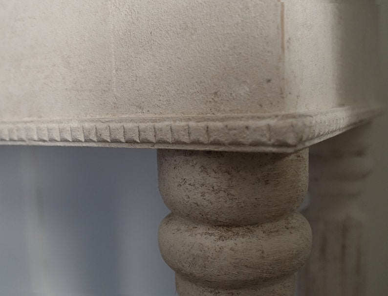 Elegant White Console Table with Hand-Carved Floral Details and Fluted Columns Console Table