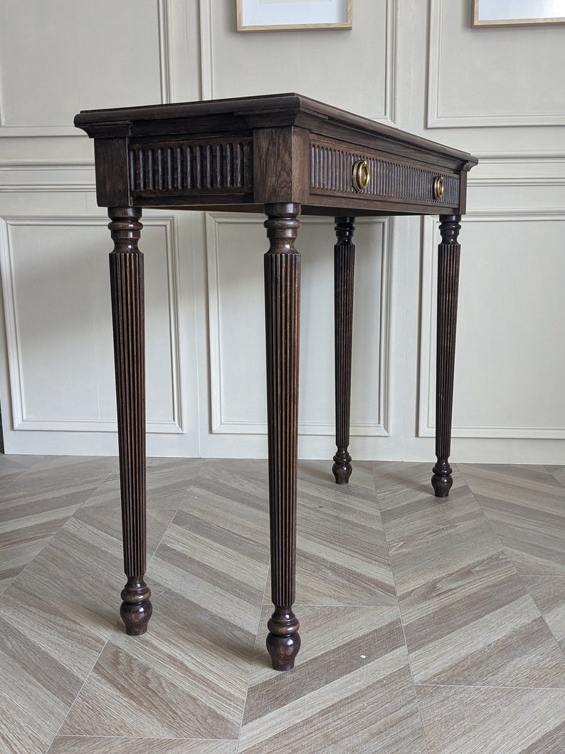 Classic Dark Wood Console Table with Fluted Frieze and Brass Hardware Console Table