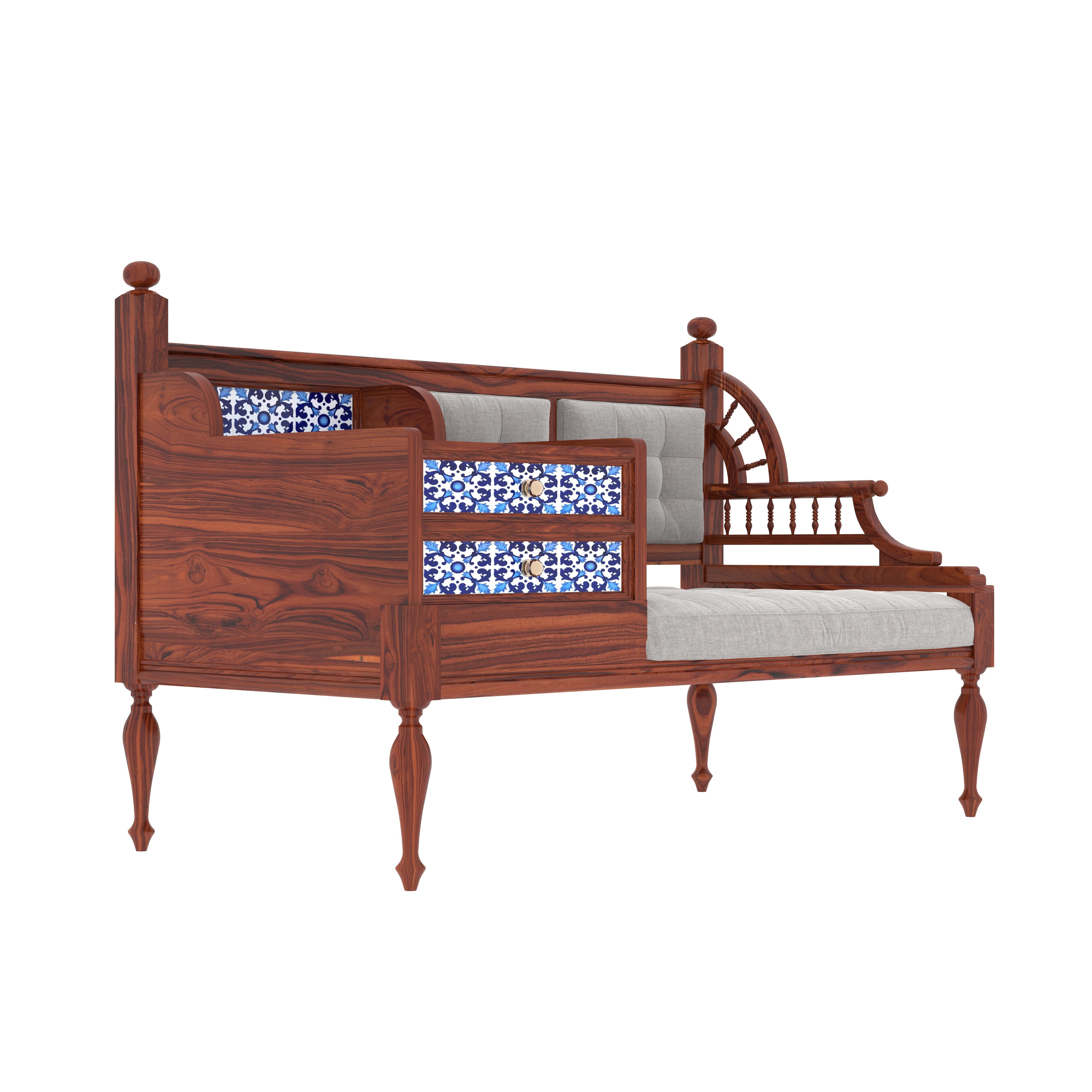 Southern East Light Finished Handmade Wooden Sofa With Duel Storage Drawers Sofa