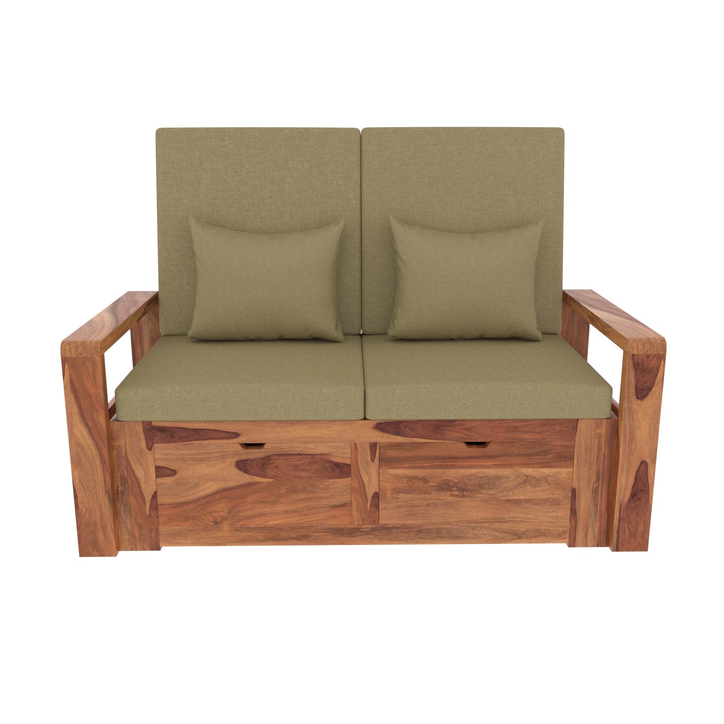 Moss Green Premium Sheesham Wooden 2 Seater Sofa with Storage Sofa
