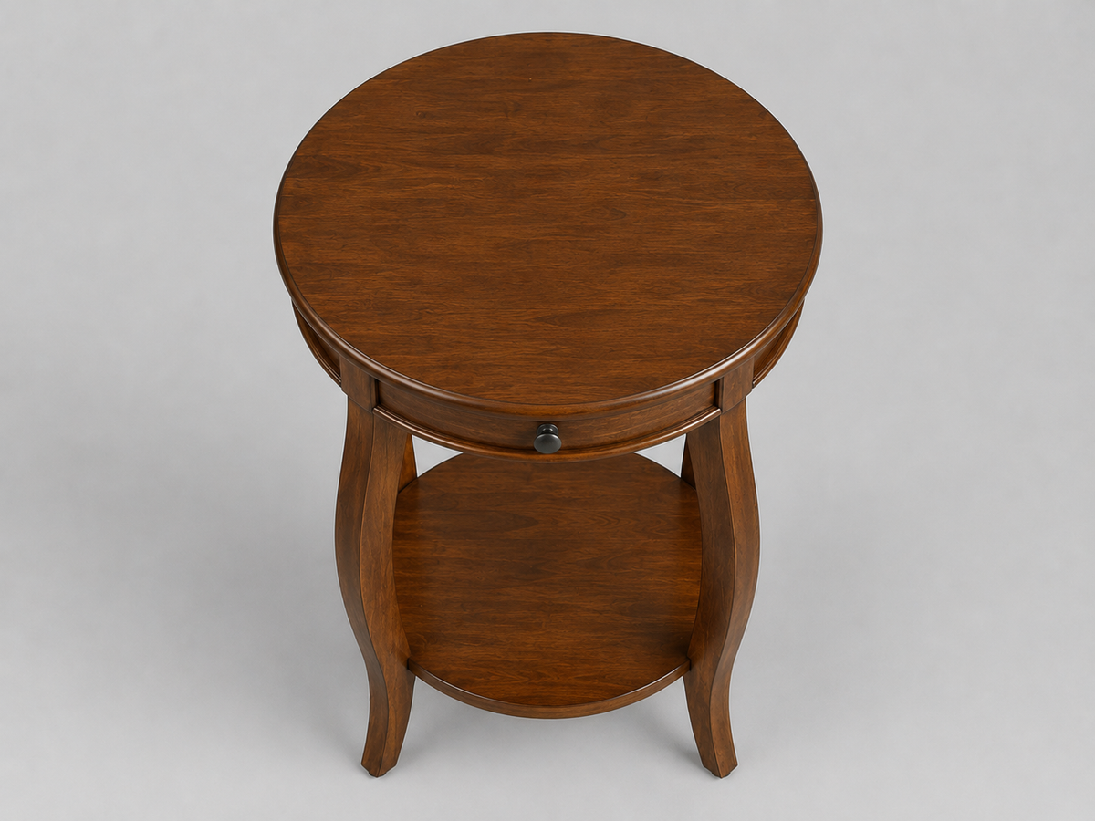 Classic Round Side Table with Drawer and Lower Shelf side table