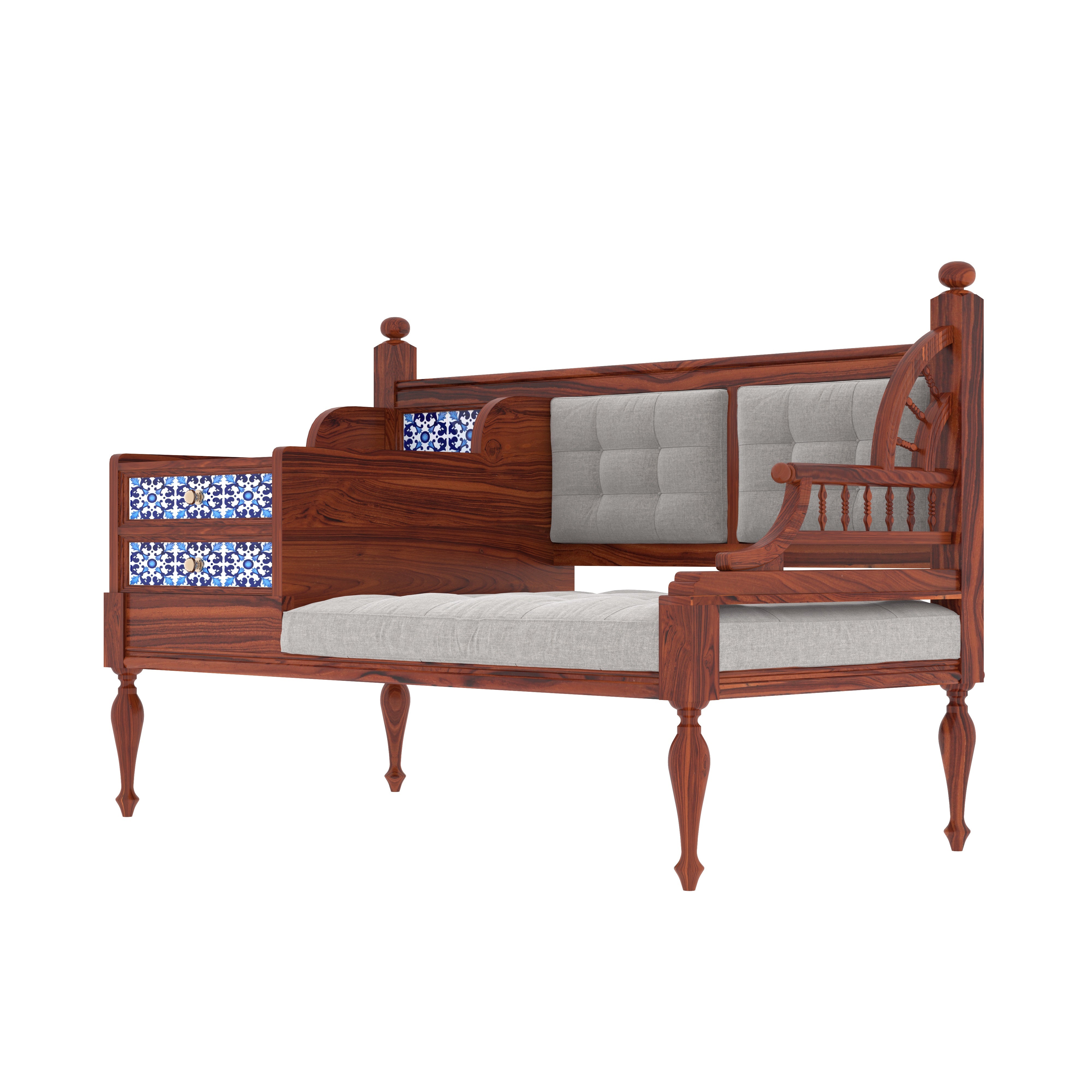 Southern East Light Finished Handmade Wooden Sofa With Duel Storage Drawers Sofa