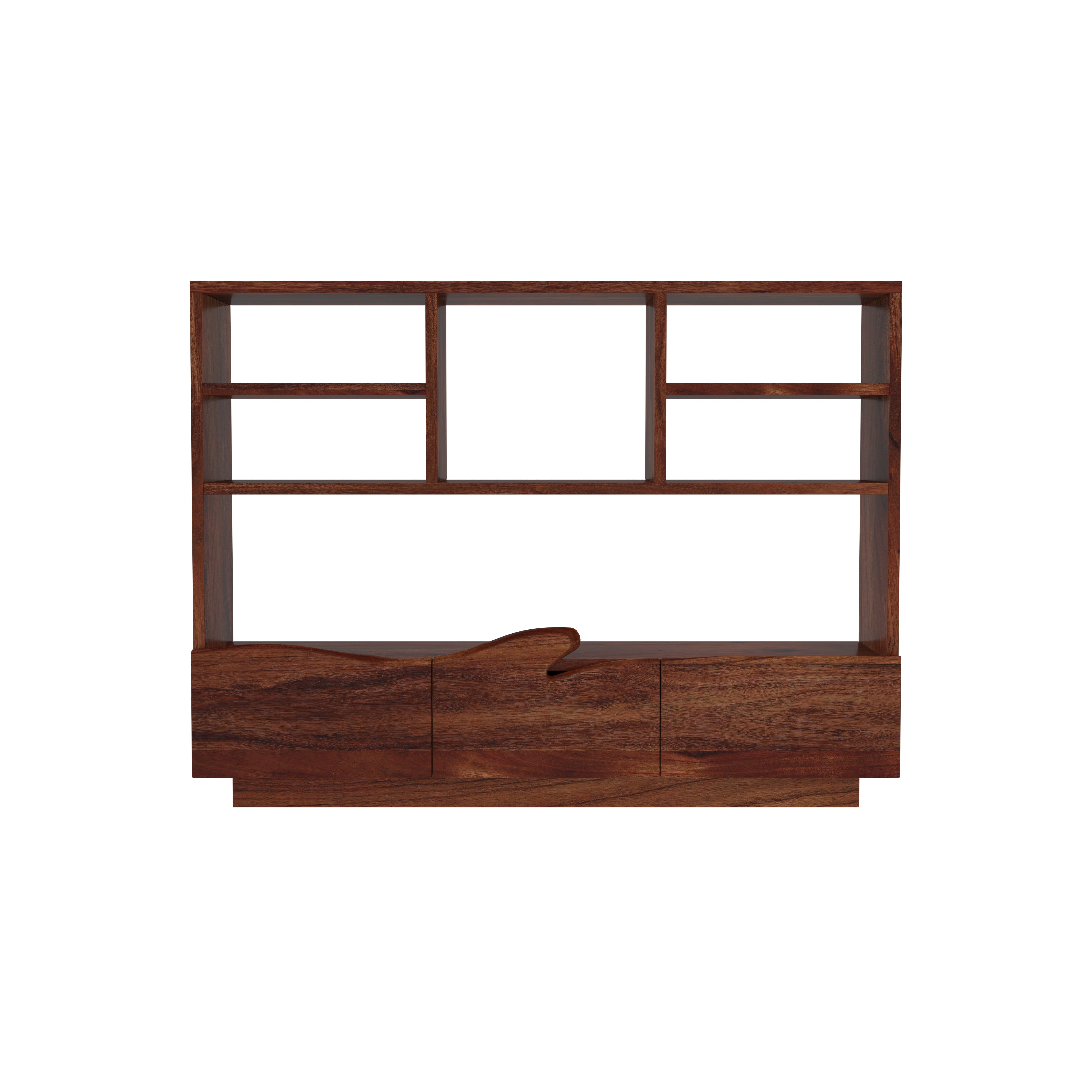 Wooden Display Rack with Shelves and Drawers - Handcrafted Storage Unit Book Rack