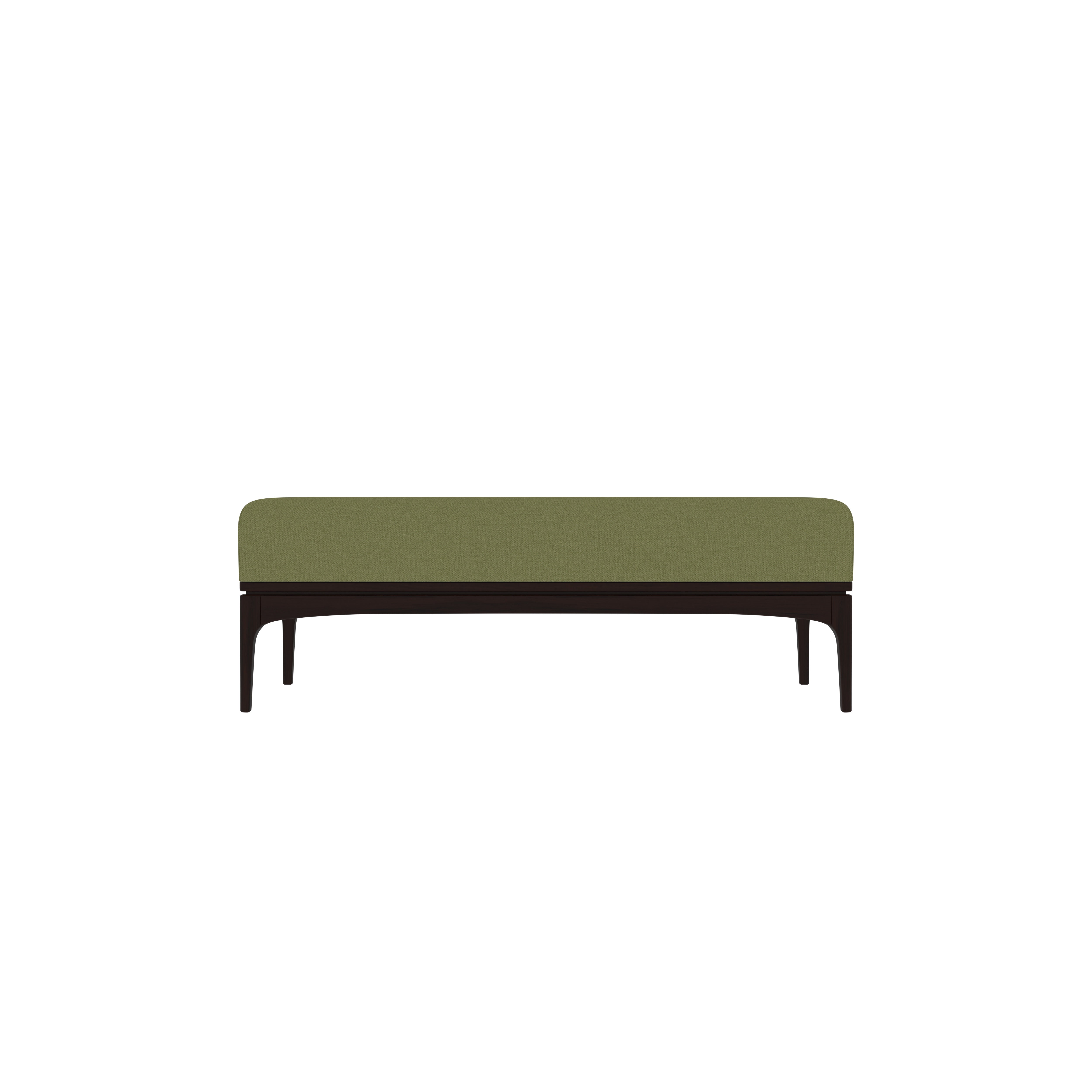 Modern Olive Green Upholstered Bench with Sleek Dark Wood Frame Bench