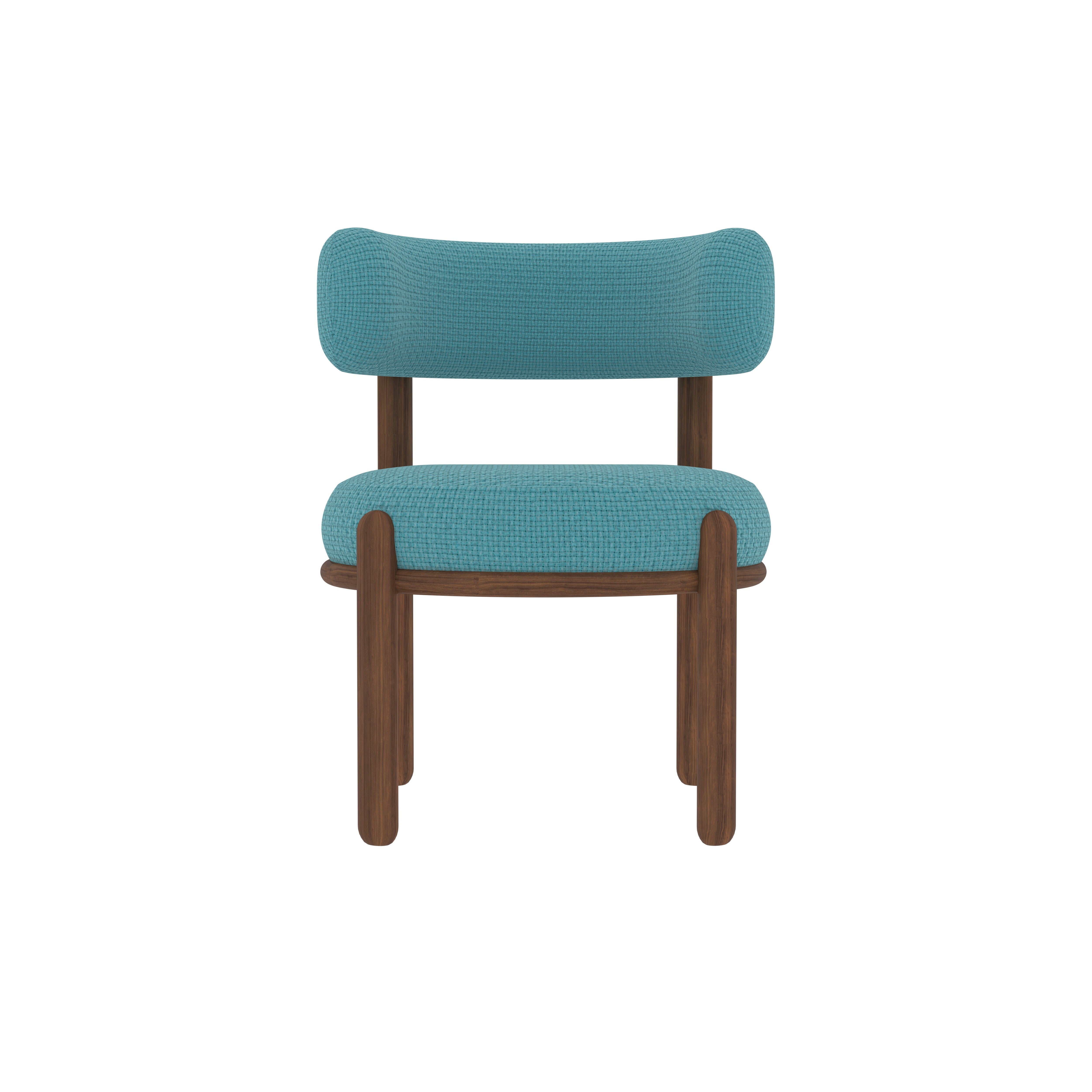 Japanese Style Low Height Dining Set - 4 Seater Walnut Table with Turquoise Upholstered Chairs Dining Set