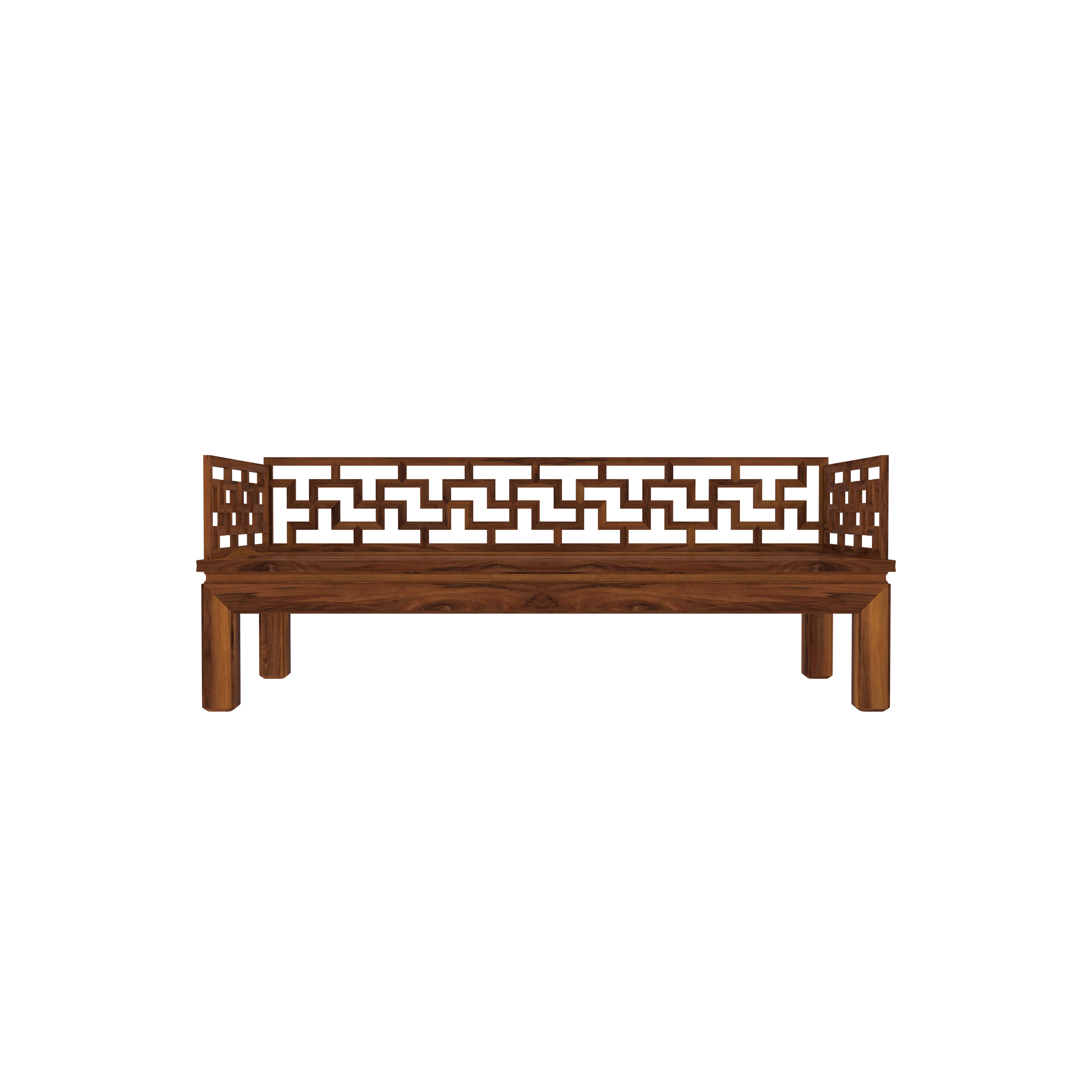 Classic Wooden Loveseat with Woven Cane Backrest and Cushioned Seat Bench