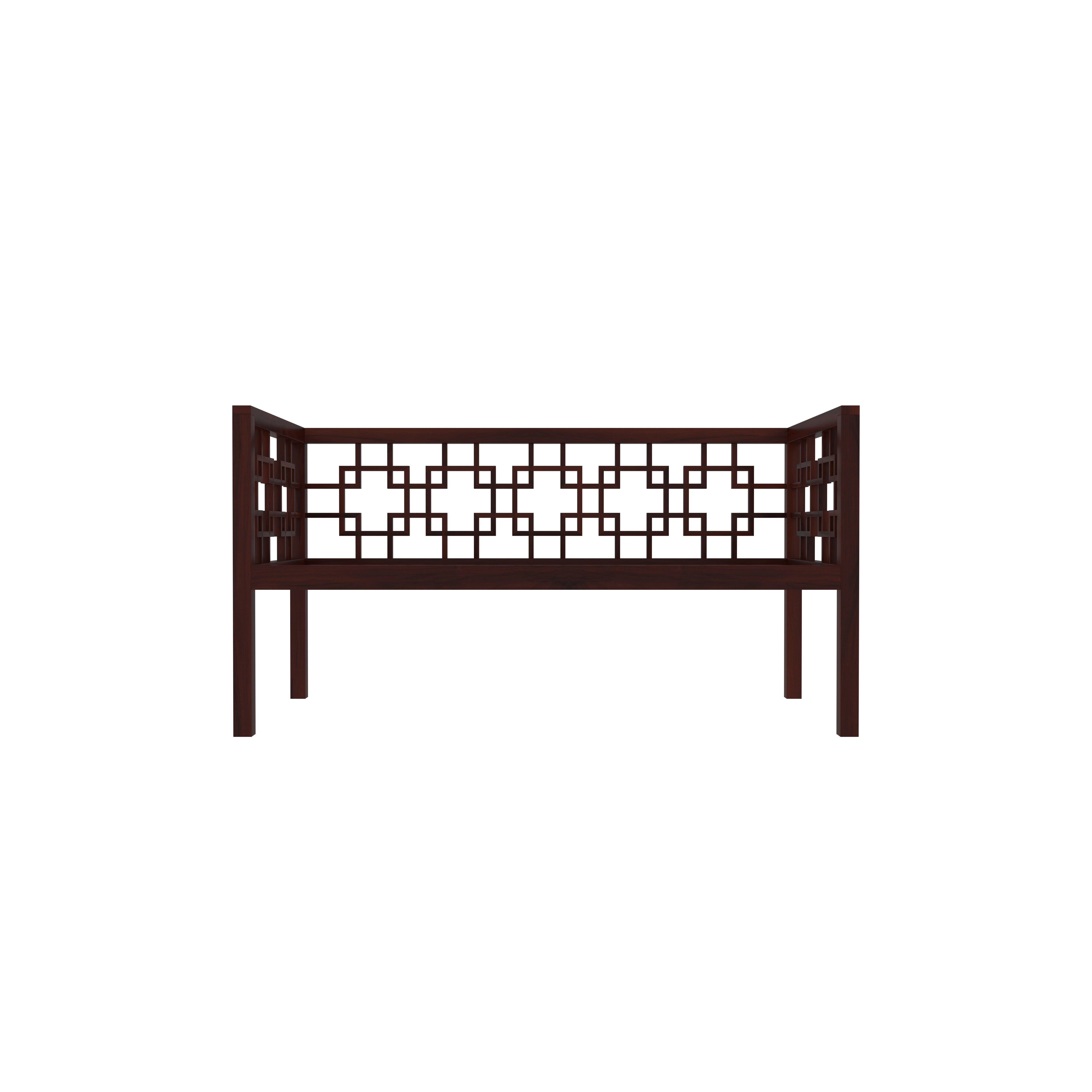 Contemporary Wooden Bench with Geometric Cutout Design & Tufted Cushion Bench