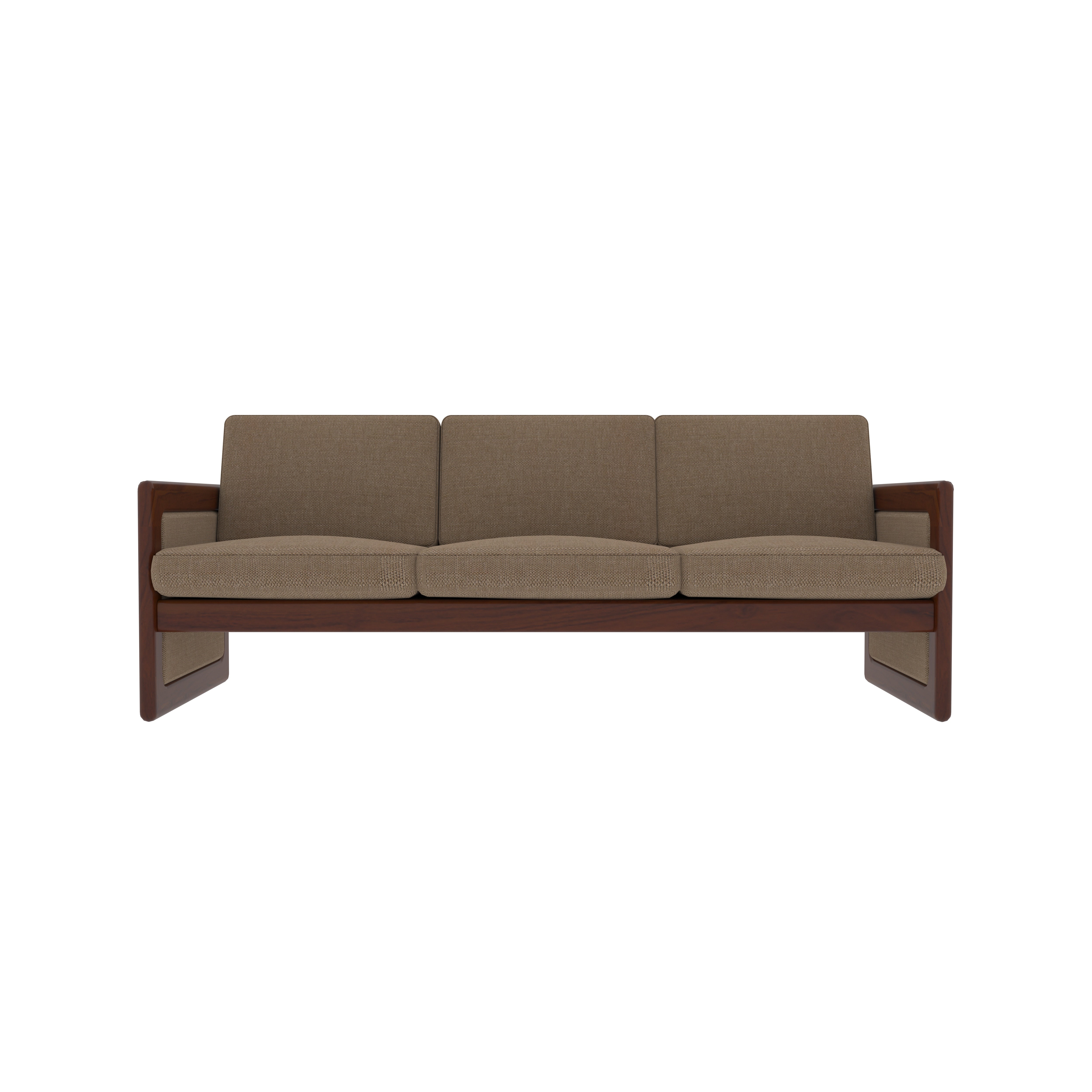 Retro Style Wooden 3-Seater Sofa with Boxy Armrests Sofa