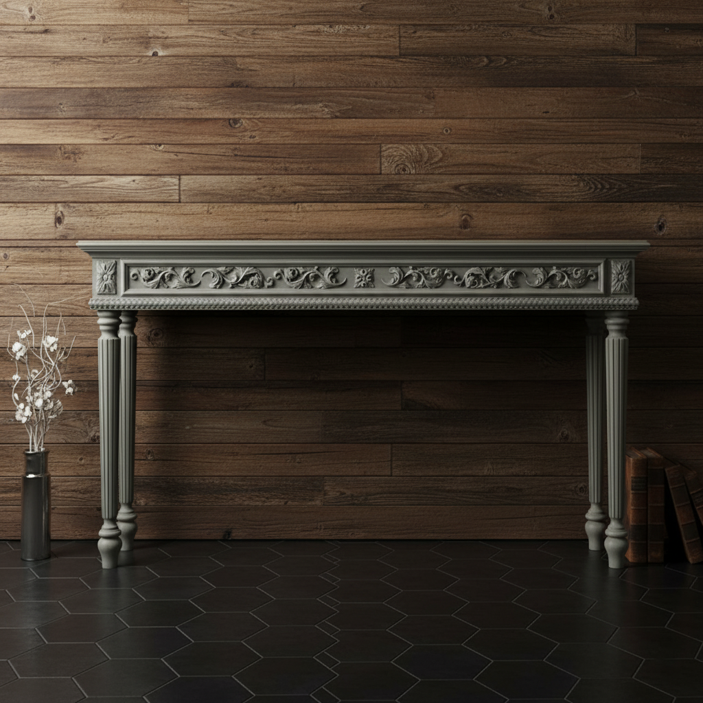 Ornate Gray Console Table - Hand-Carved French Provincial Design Console Table