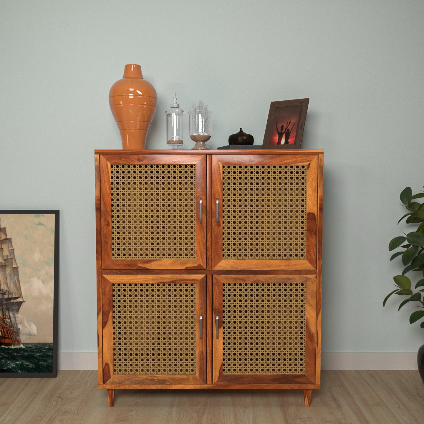 Vintage Style Handmade Wooden Storage Cabinet with Cane (inside single shelf) Cupboard