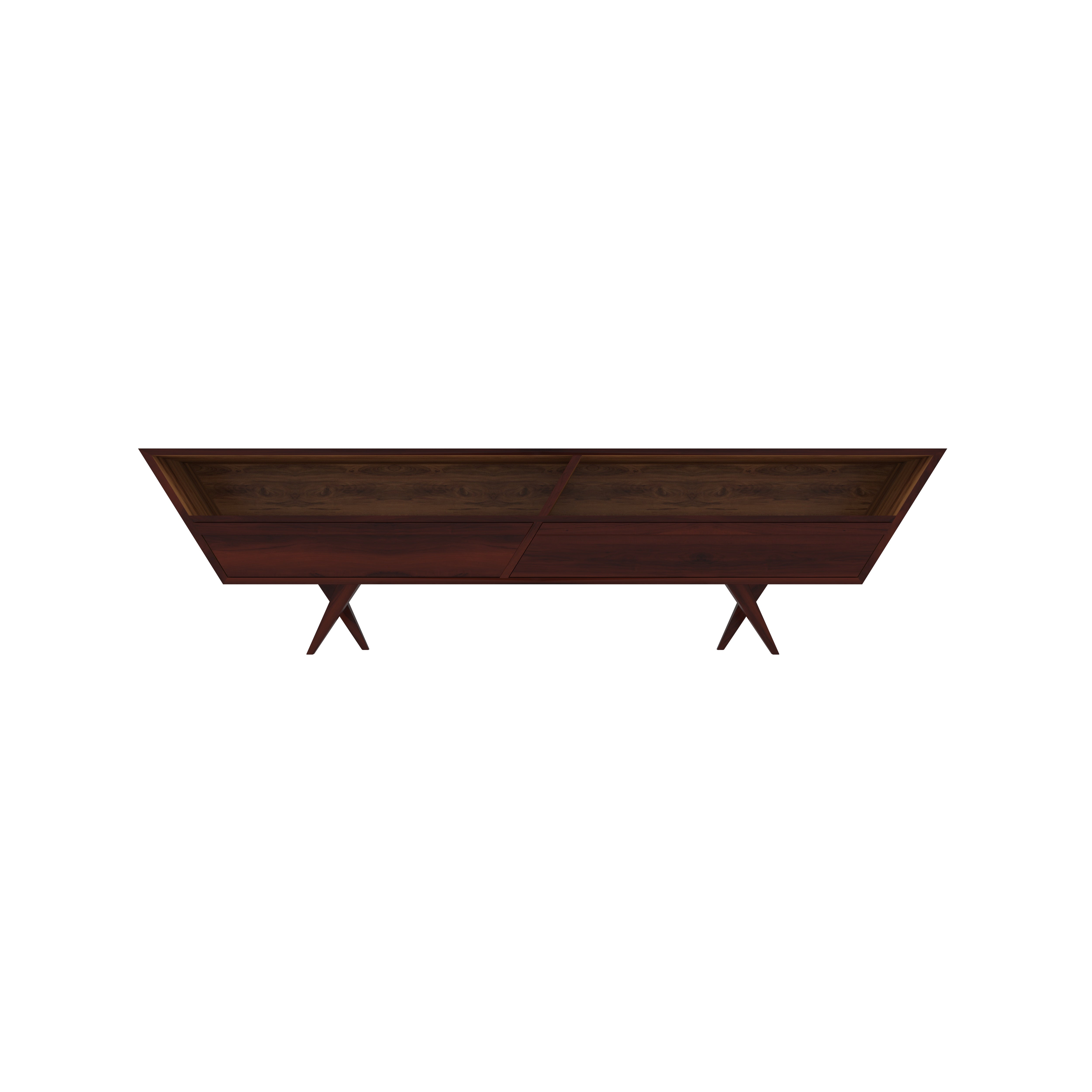 Mid-Century Modern TV Stand with Angular Design - Walnut Wood Entertainment Console Tv stand