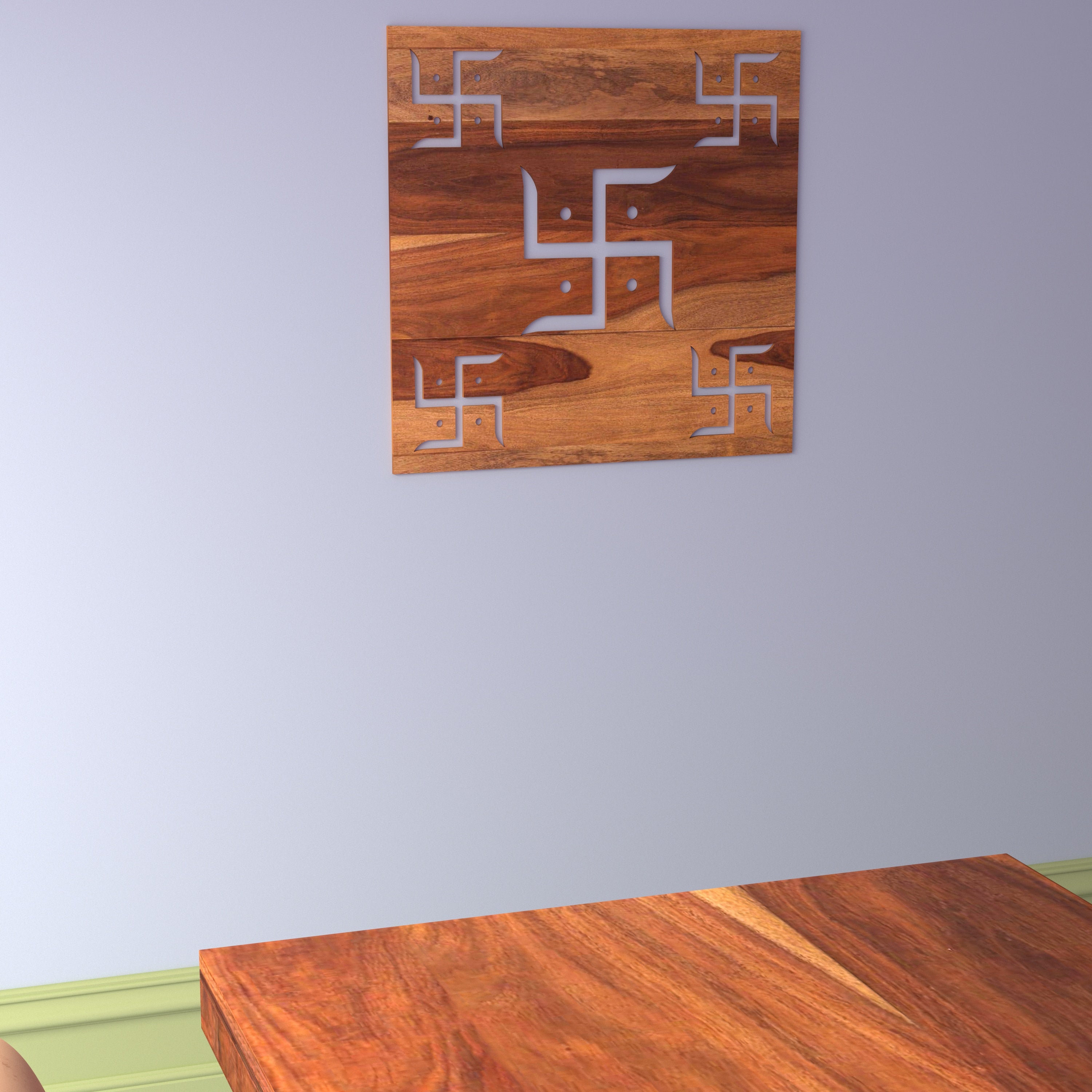 Traditional Vintage Style Wooden Square Swastik Wall Decor Wall Decor