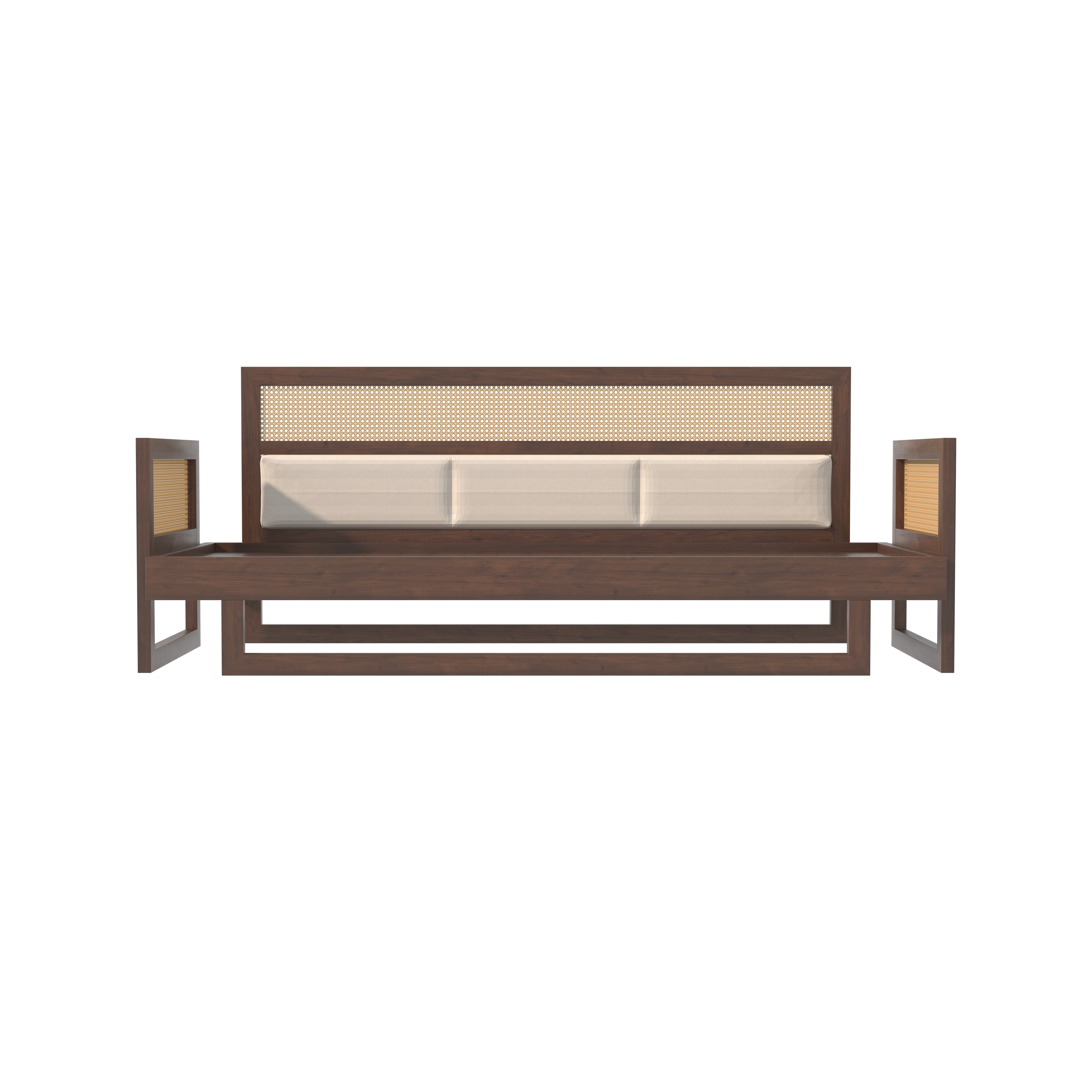 Modern Cane-Style Extendable Day Bed with Side Panels Sofa cum bed