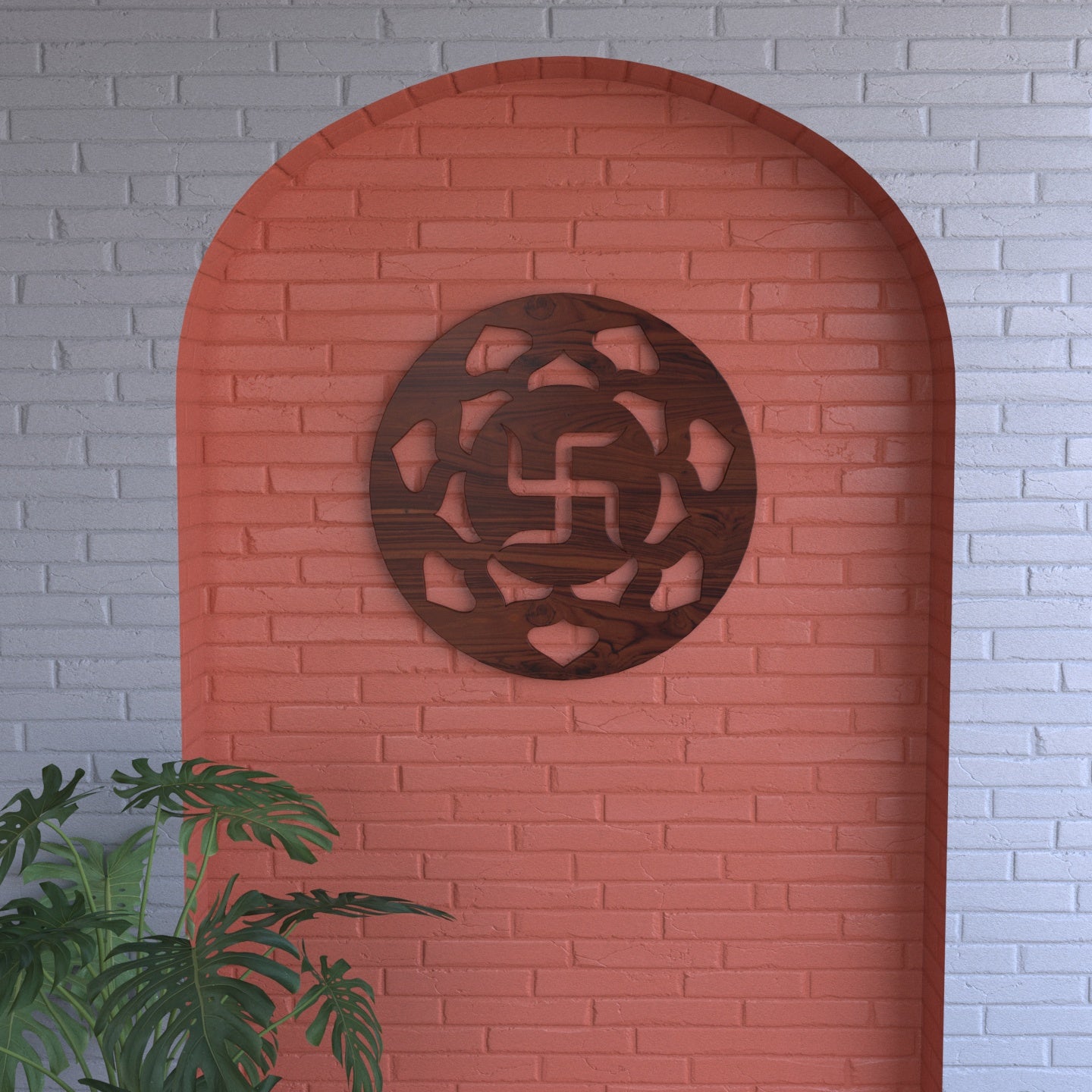 Spiritual Swastik Round Wooden Wall Decor Yantra Teak Wood Wall Decor